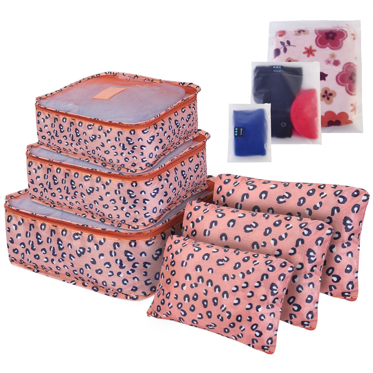 9Pcs Clothes Storage Bags Water-Resistant Travel Luggage Organizer Clothing Packing Cubes for Blouse Hosiery Stocking Underwear - Leopard -