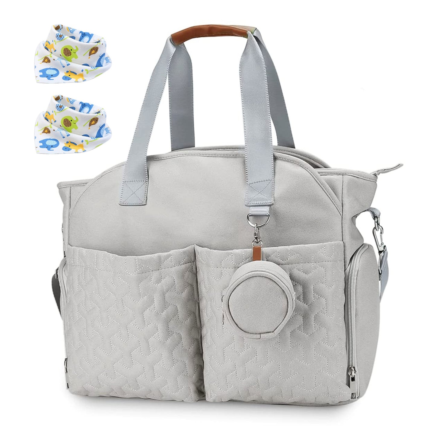 Breast Pump Bag Diaper Tote Bag with Detachable Shoulder Strap Side Pocket Free Baby Bibs Compatible with Spectra S1 S2 Medela - Light Gray -