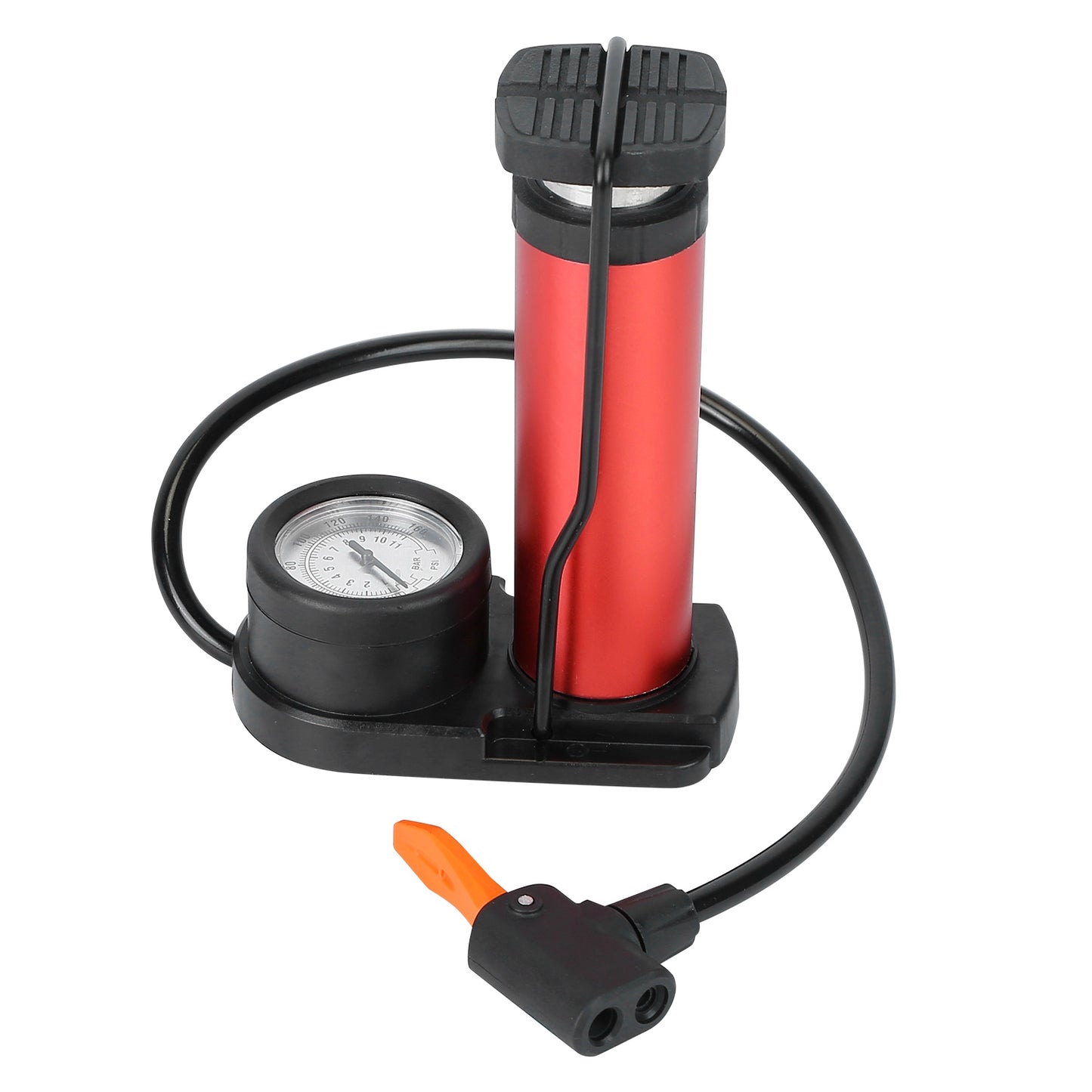 Mini Bike Foot Pump Portable Bicycle Tire Inflator Ball Air Pump Pressure Gauge Tire Air Pump - Red -