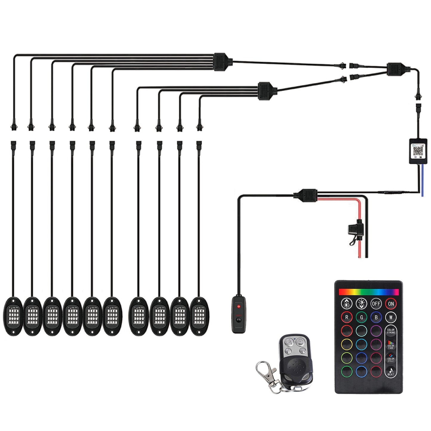 10 Pods RGB LED Rock Lights DC12V Car Neon Light Kit IP68 Waterproof Underglow Lights with Double Remote Controls Wireless APP Control for Jeep Truck - Black - 10 Pods