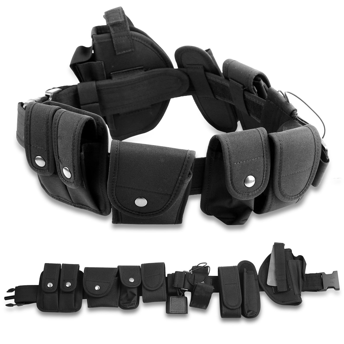 Military Utility Belt Tactical Police Security Guard Modular Belt Enforcement Equipment Duty Belt 37-47in Adjustable Belt - Black -