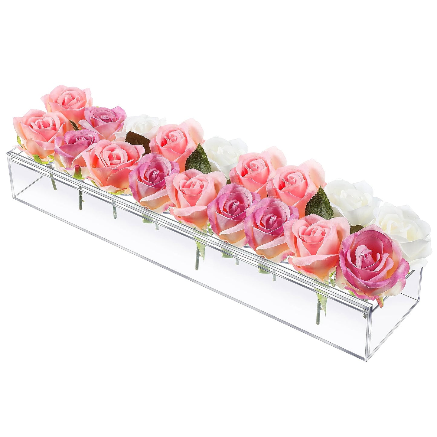 Clear Acrylic Flower Vase Rectangular Floral Centerpiece for Table Decoration Modern Flower Holder for Mother’s Day Valentine’s Day Wedding Party 18 H - - 18-Hole
