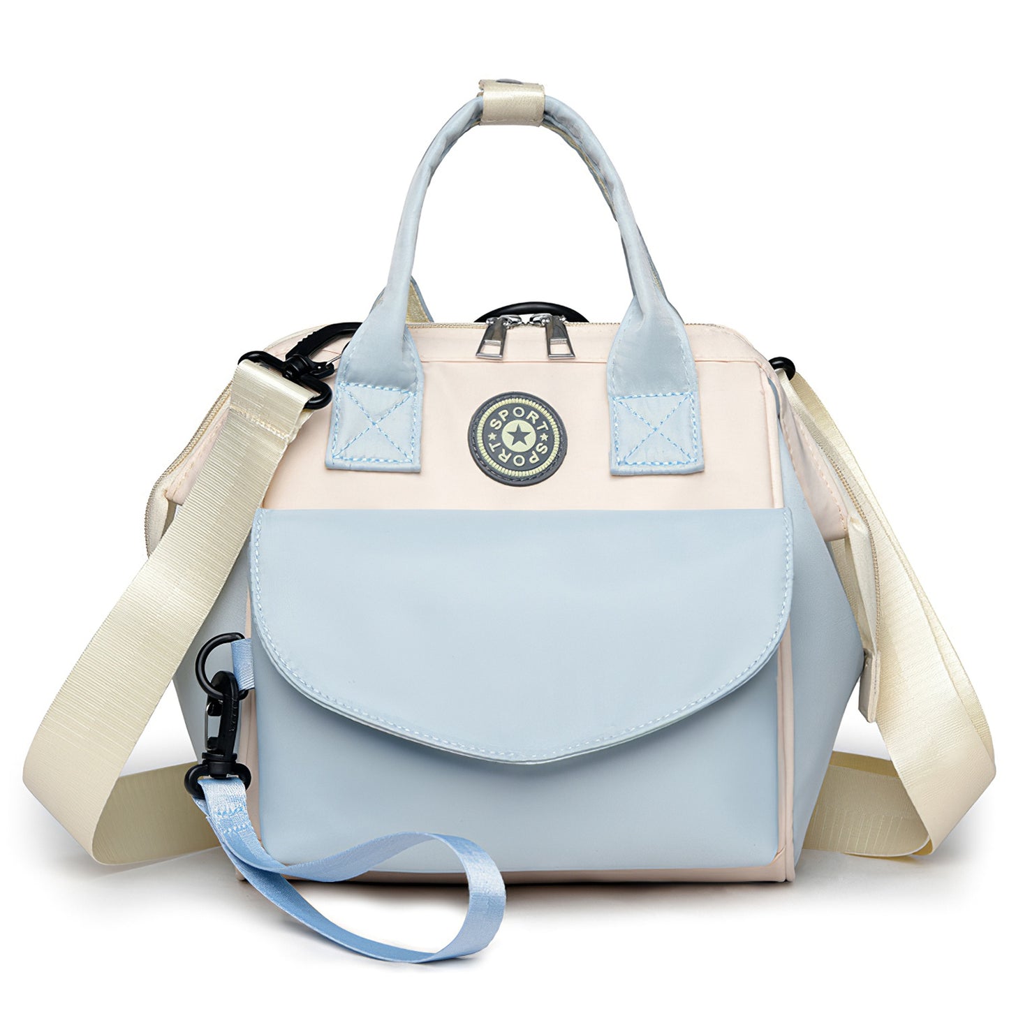 Baby Nappy Diaper Bag with 6 Pockets Burp Cloth Adjustable Shoulder Strap Detachable Small Bag Multifunctional Diaper Changing Bag with 2 Insulated Po - Blue -