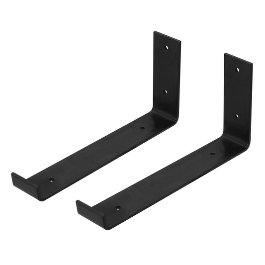 2Pack Wall Mounted Shelf Bracket Heavy Duty L-Shaped Metal Shelf Bracket Rack Support with Screws Set - Black -