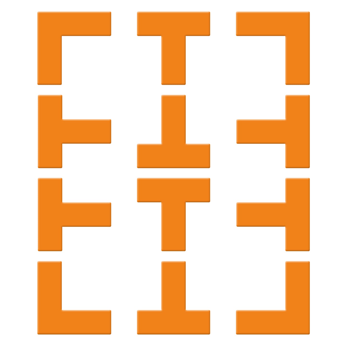 12Pcs Pickle Ball Court Marking Kit 8Pcs T-Shaped Markers 4Pcs L-Shaped Markers Throw Down Silicone Pickleball Court Lines Reusable Boundary Lines wit - Orange -
