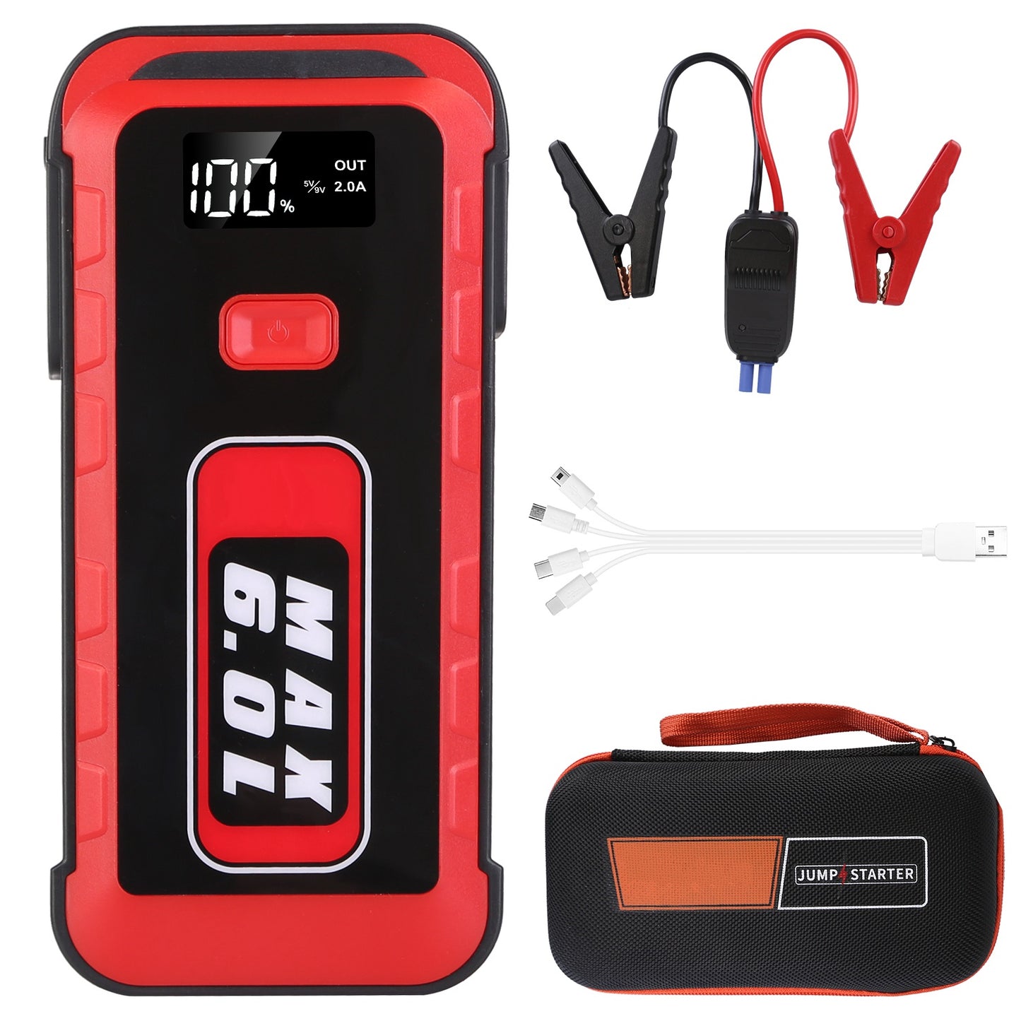 Car Jump Starter Booster 2500A Peak 25800mAh Battery Charger Power Bank with 4 Modes LED Flashlight for Up to 6.0L Gas or 3.0L Diesel Engine Car - Black -