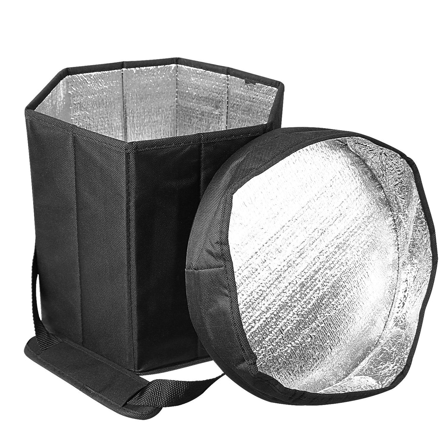 Collapsible Grocery Cooler Bag 3 Gallon Insulated Food Container Seat Combo for Camping Picnic Shopping - Black -