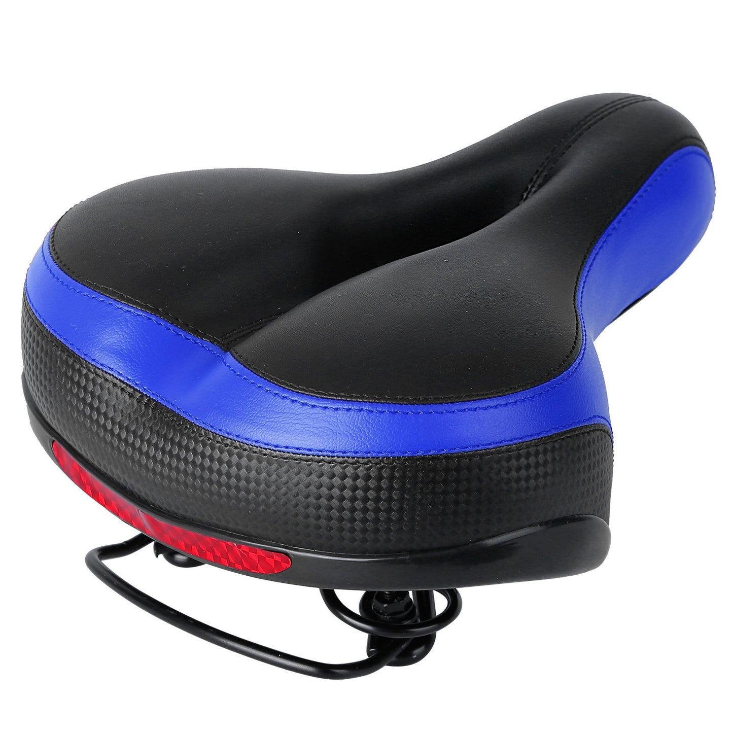 Bike Seat Water-Resistant Comfortable Bicycle Padded Saddle Wear Resistant Hollow Leather
Seat Cushion w/ Dual Springs Reflective Strip for Mountai - Blue -