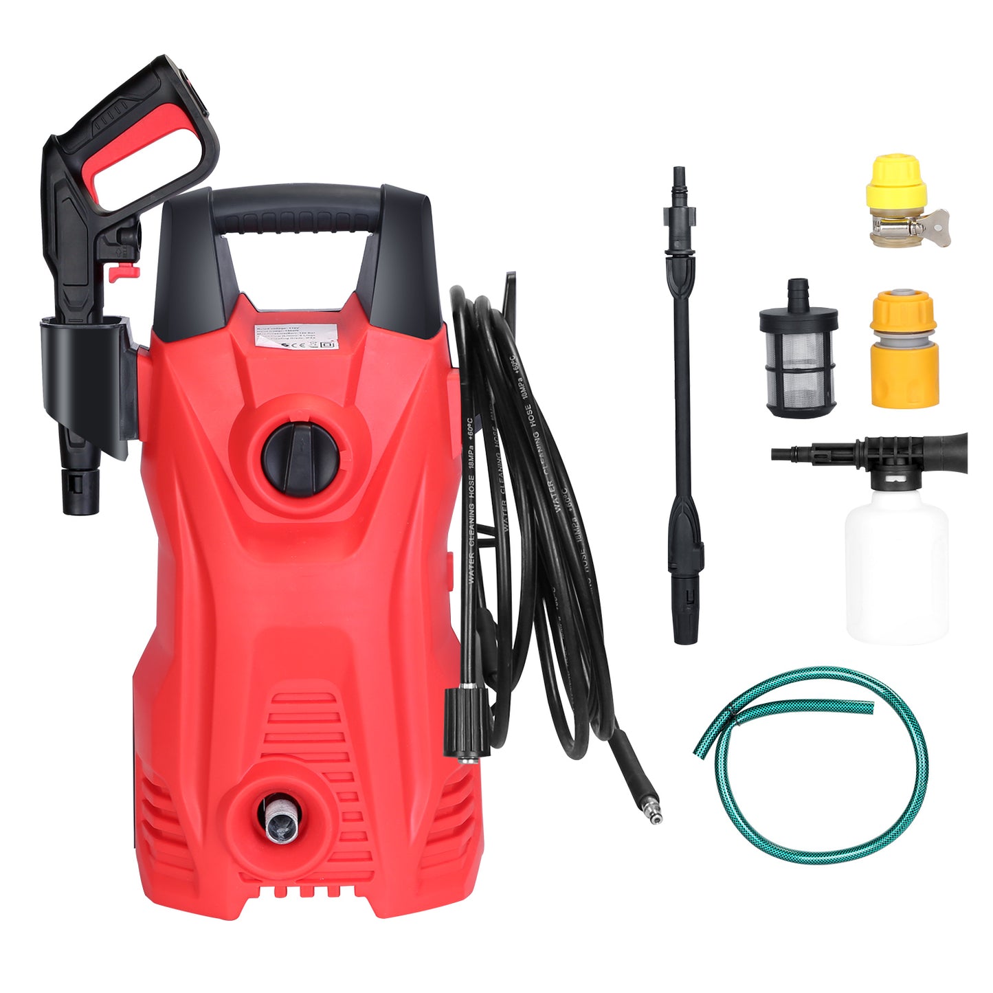 Electric High Pressure Washer 3000PSI Max 2.6GPM Powerful Car Washer Pressure Cleaner with Adjustable Spray Nozzle Soap Dispenser IPX5 Waterproof for - Red -