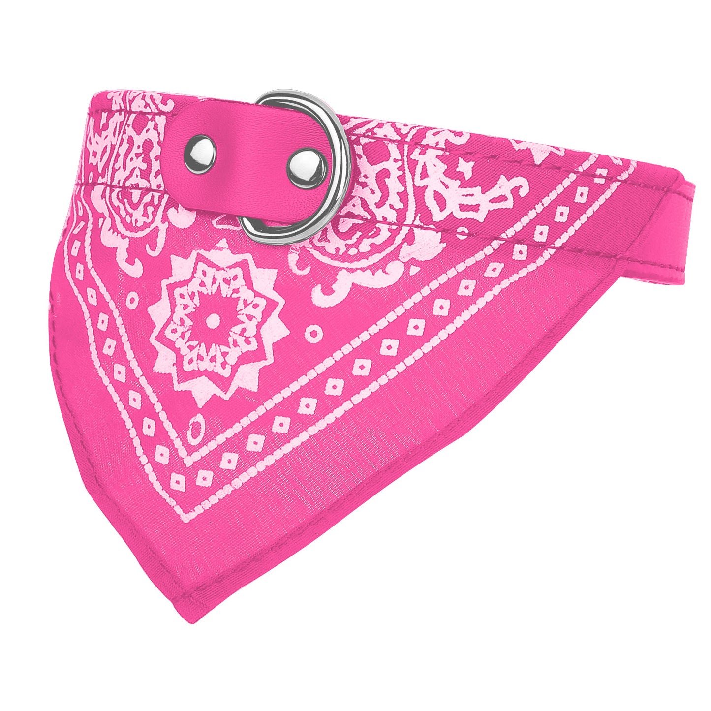Adjustable Bandana Leather Pet Collar Triangle Scarf - Pink -