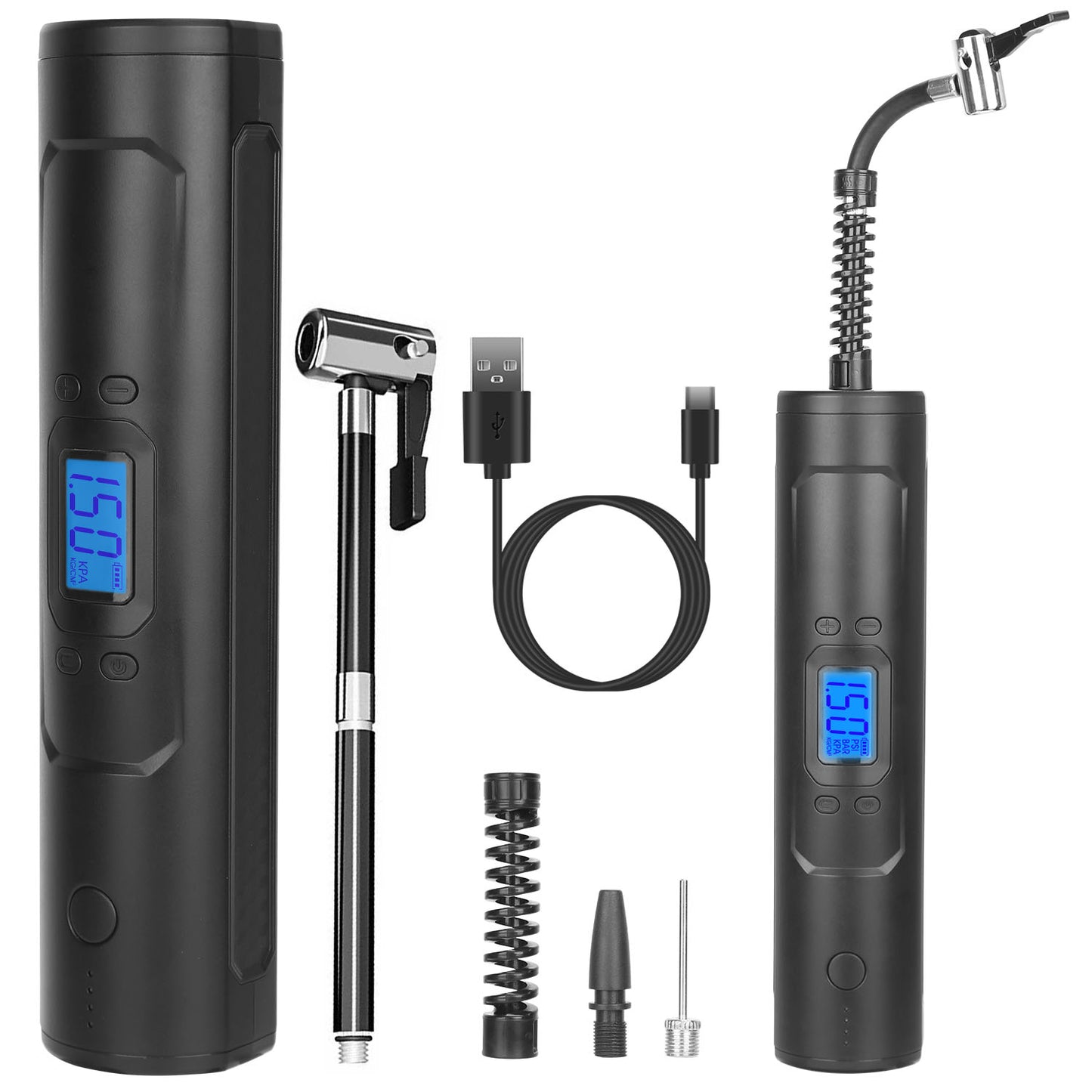 Car Tire Inflator Pump Portable Car Air Compressor Wireless Electric Air Pump 150 PSI w/LED Light Power Bank - Black -