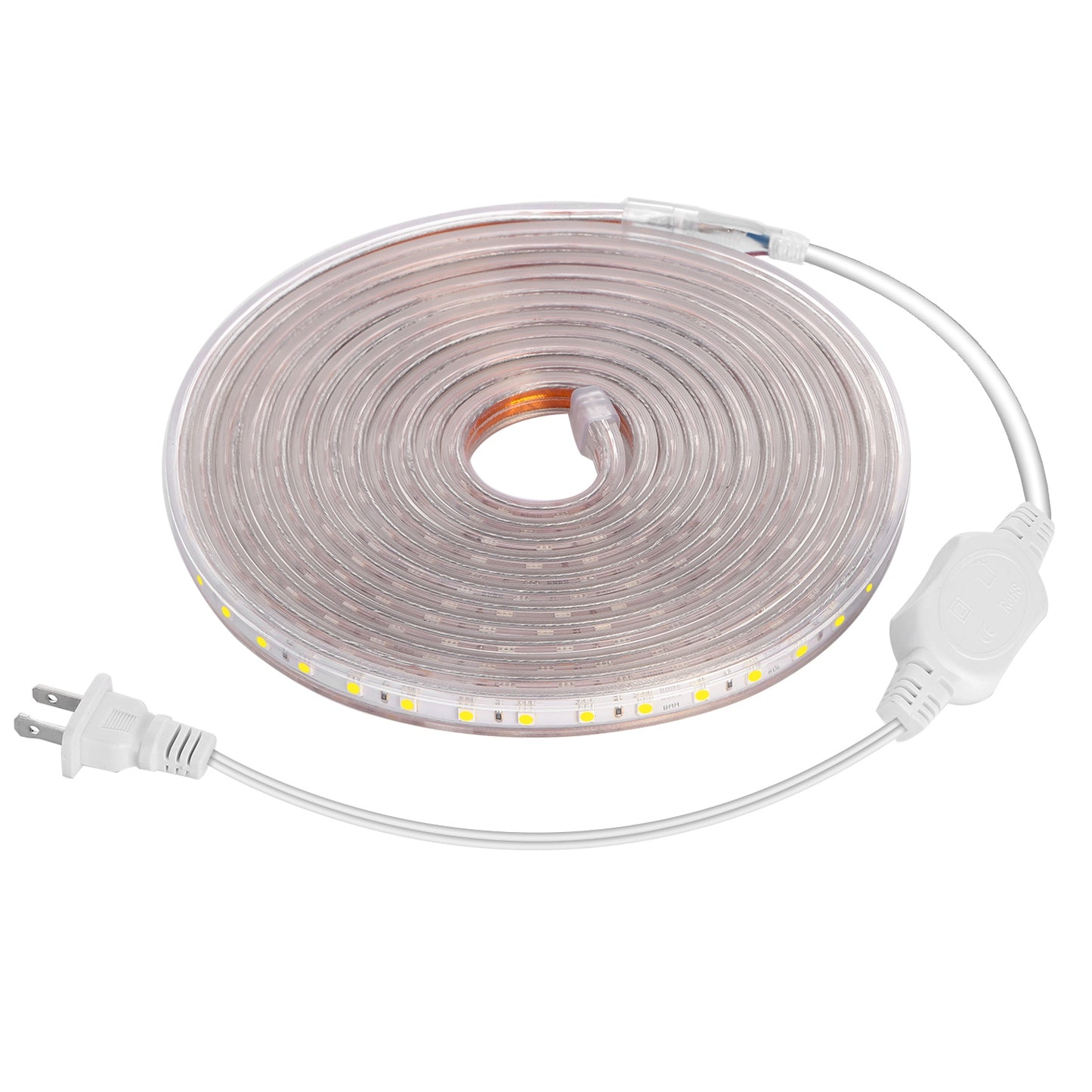 32.8ft/10m LED Strip Light 110V IP65 Waterproof 2500LM Dimmable Rope Light SMD 5050 6000K Cold White Warm - - 10M