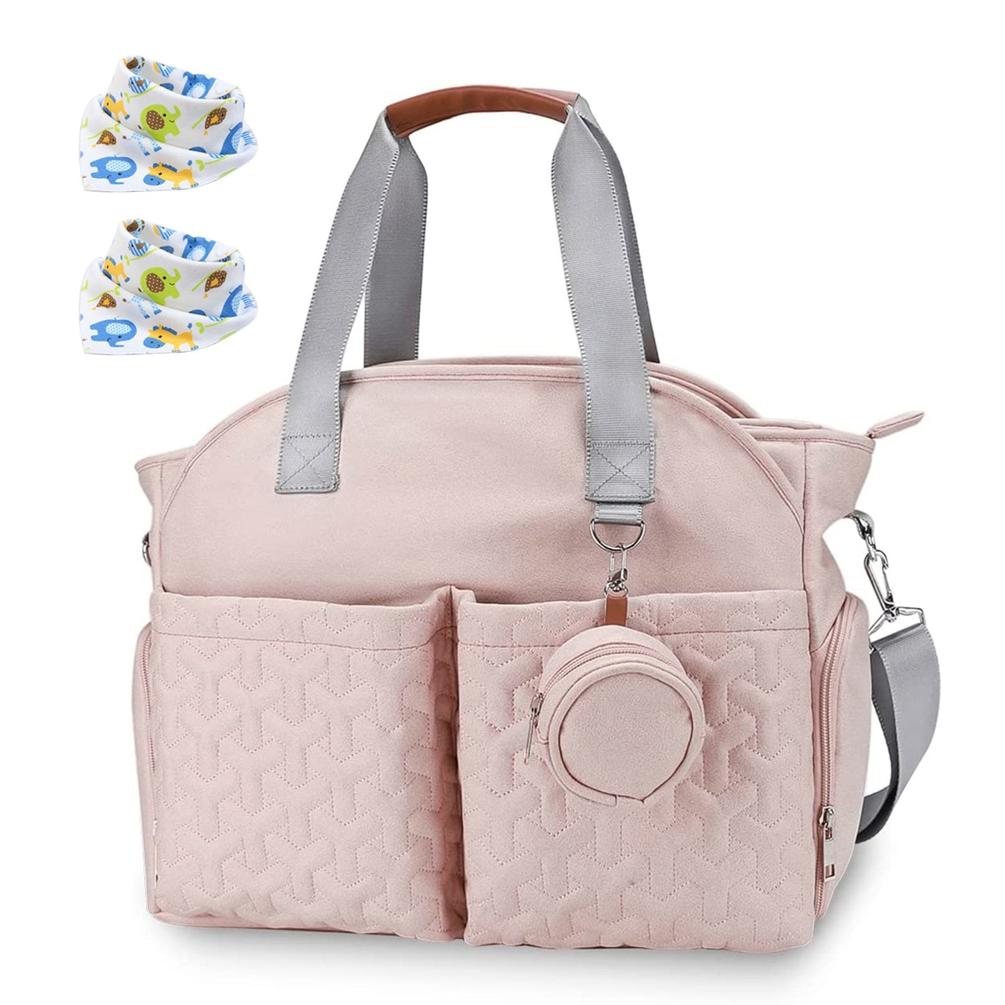 Breast Pump Bag Diaper Tote Bag with Detachable Shoulder Strap Side Pocket Free Baby Bibs Compatible with Spectra S1 S2 Medela - Pink -