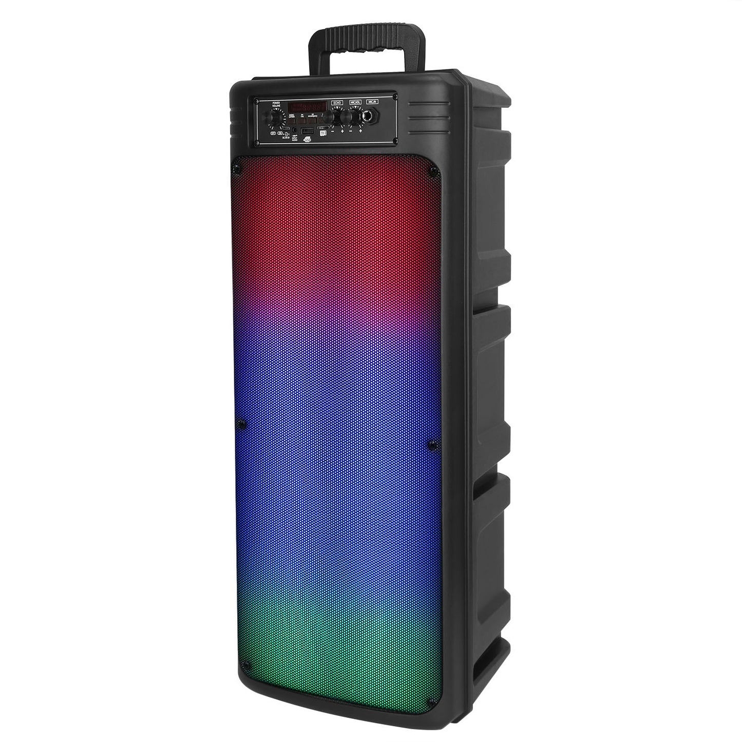 Portable Wireless Party Speaker Dual 8in Colorful Lights DJ PA System with TWS Function FM Radio USB MMC Card Reading Aux In Recording Function Wirele - Black -
