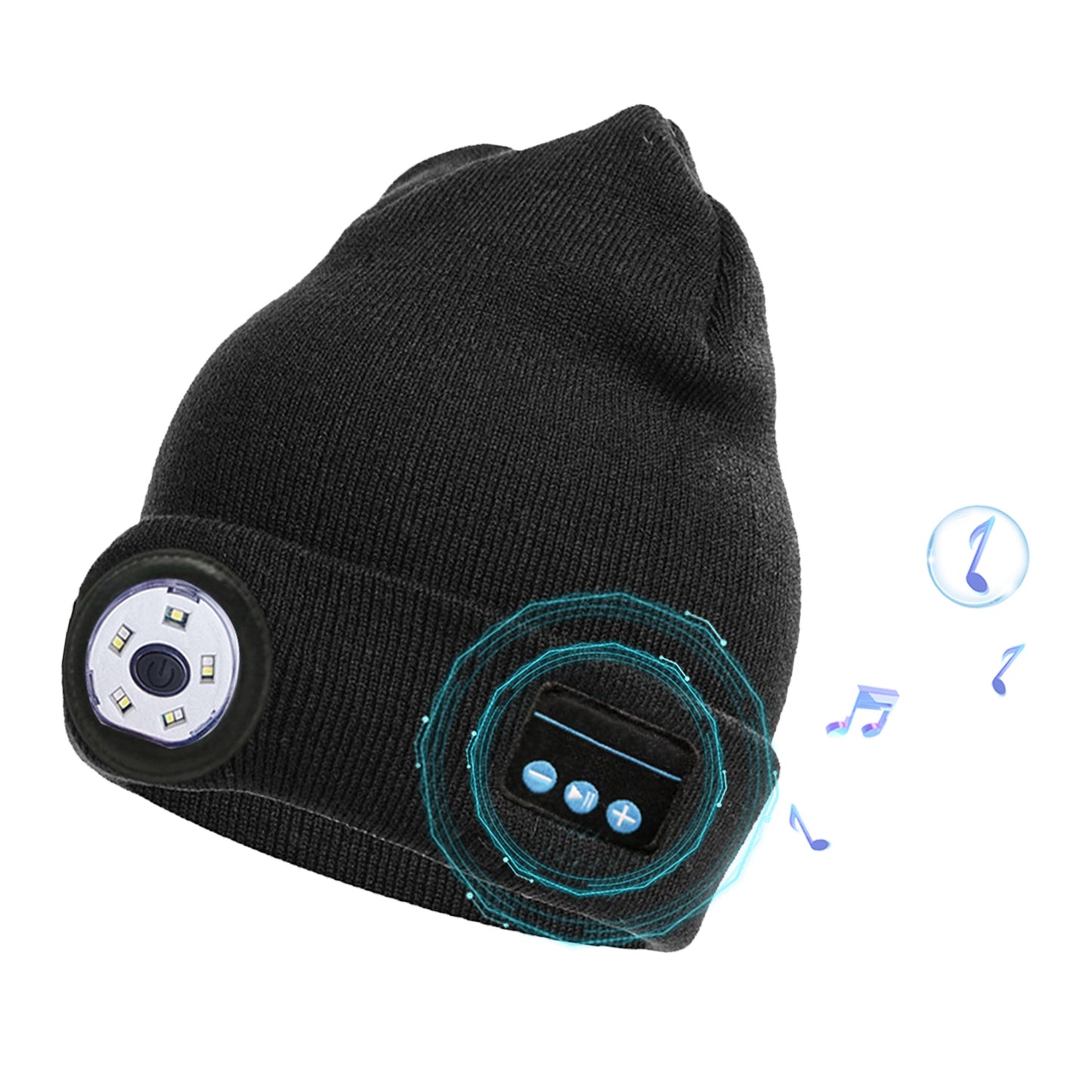 Wireless Beanie Hat with Light Winter Knitted Hat with 3 Lighting Modes Wireless 5.0 Beanie Hat for Music Lovers Men Women USB Rechargeable Machine Wa - Black -