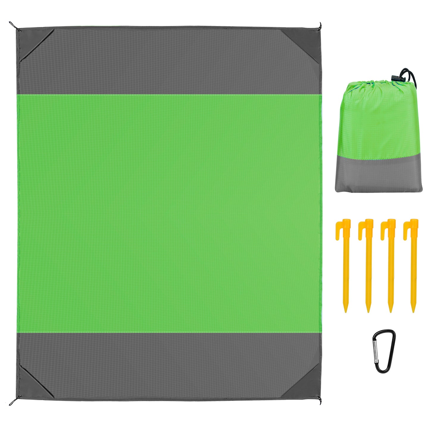 82.6x78.7in Sand Proof Picnic Blanket Water Resistant Foldable Camping Beach Mat w/ 4 Anchors 1 Carry Bag For 2-3 People - Green - Medium