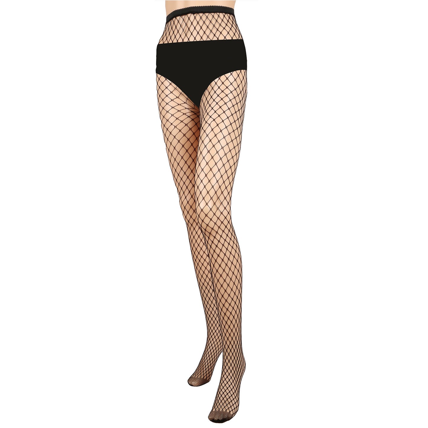 Women Fishnet Tights Sexy High Waist Fishnet Pantyhose Stretchy Mesh Hollow Out Tights Stockings w/ Small Medium Large Hole Choices - - Medium