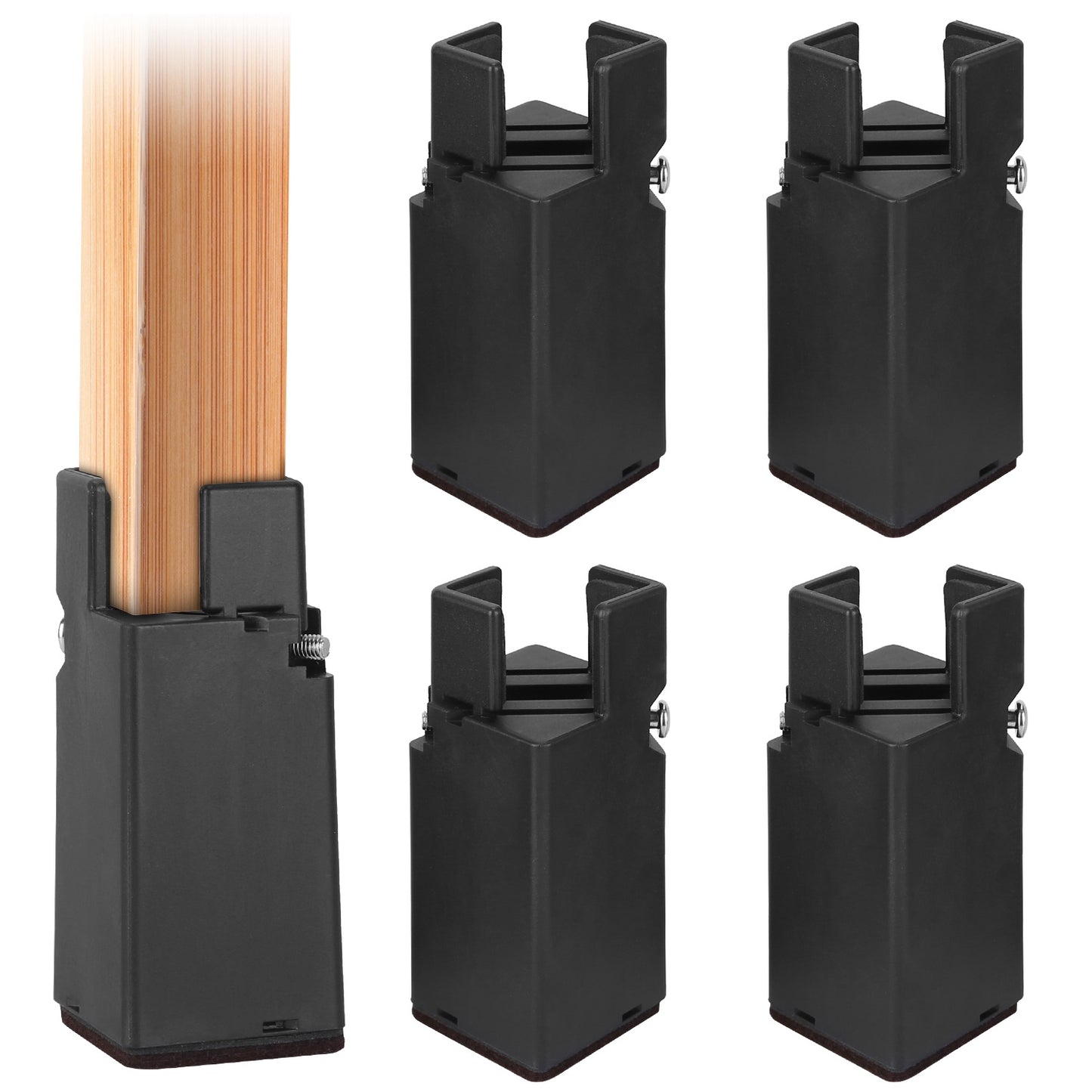 4Pcs Adjustable Bed Riser with Screw Clamp 3.94in Height Heavy Duty Sofa Table Chair Furniture Riser Lift - Black -