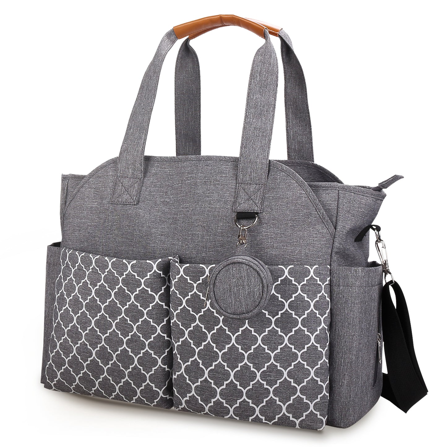 Baby Nappy Diaper Bag with 14 Pockets 2 Burp Cloths Multifunctional Diaper Changing Tote Bag with Adjustable Messenger Strap Pacifier Case Diaper Shou - Gray -