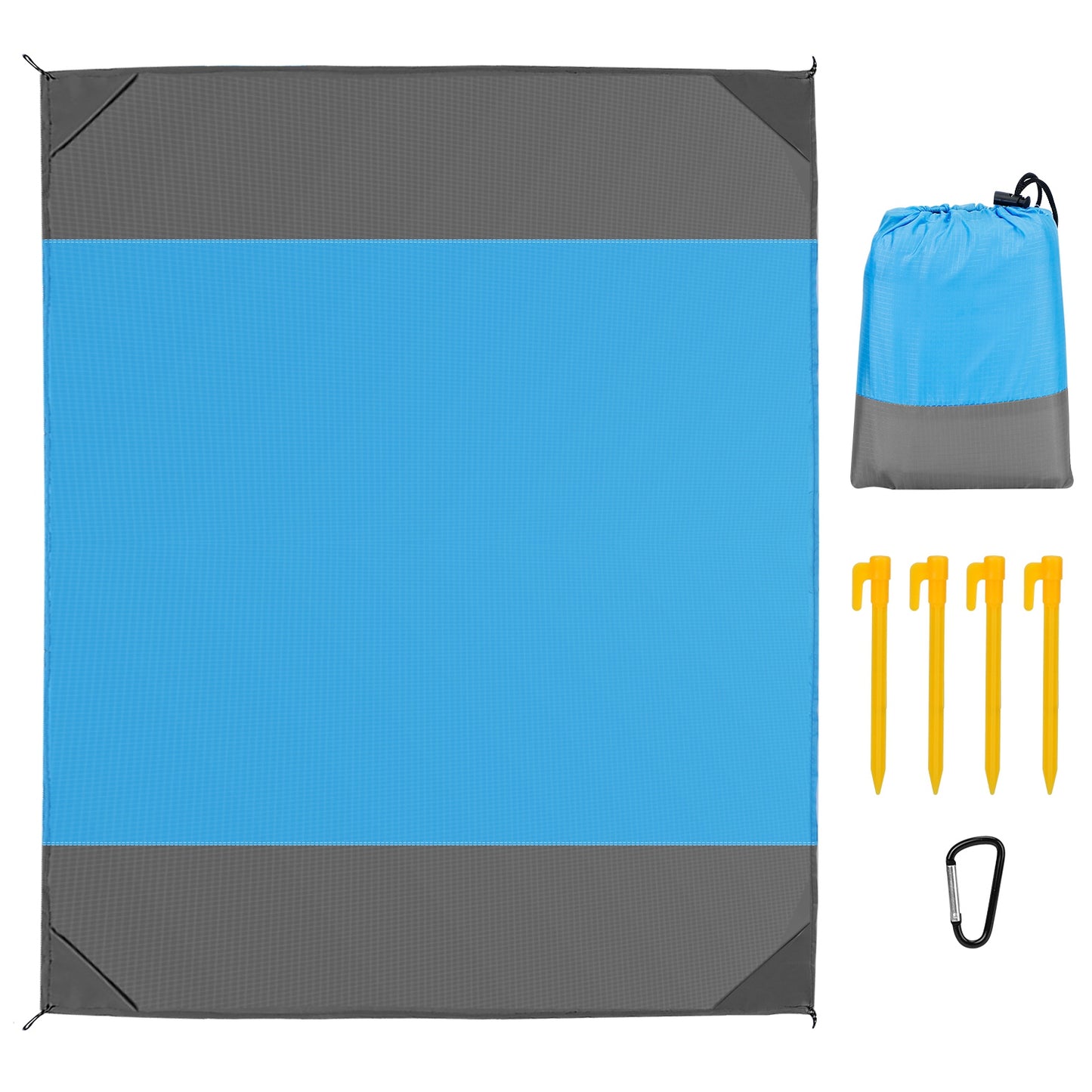 108x96.46in Sand Proof Picnic Blanket Water Resistant Foldable Camping Beach Mat w/ 4 Anchors 1 Carry Bag For 4-6 People - Blue -