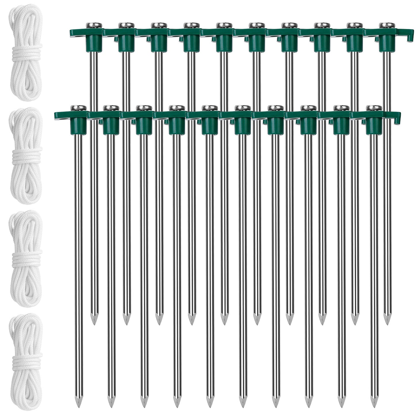 Tent Pegs Ropes Set 20Pcs 9.8in Heavy Duty Tent Stakes Nails Spike with 4x 9.8ft Nylon Ropes Tent Pop Up Canopy Stakes