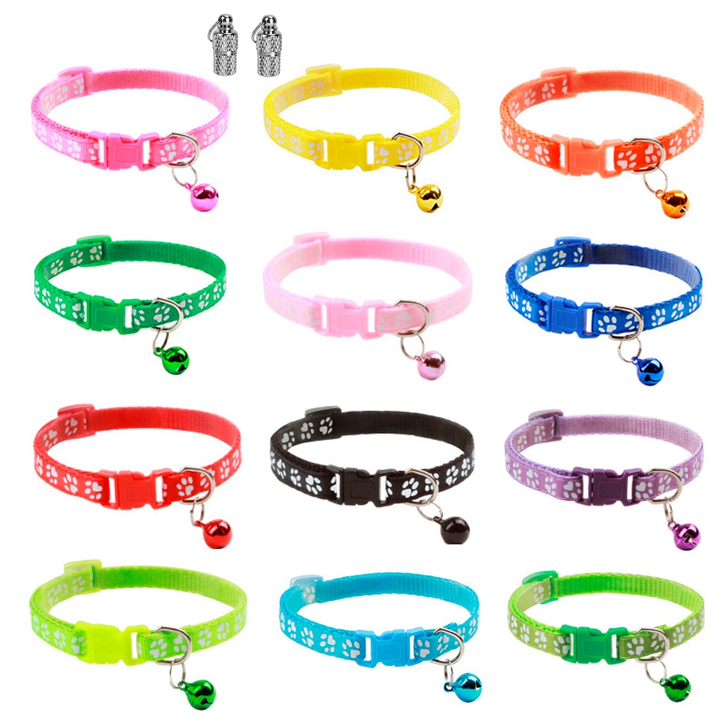 Cat Collar Adjustable Kitten Collar Pet Collar with Bell Name Tag Safety Buckle Collar - Multi -