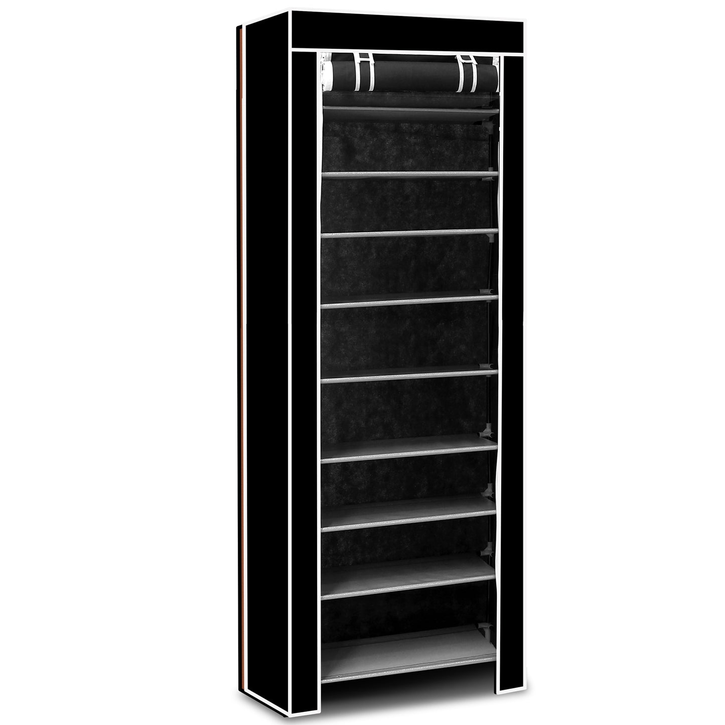 10 Tiers DIY Shoe Cabinet Dustproof Easy Assemble Tidy Shoe Rack Non-Woven Fabric Holding 27 Pair Shoes Black - Black -