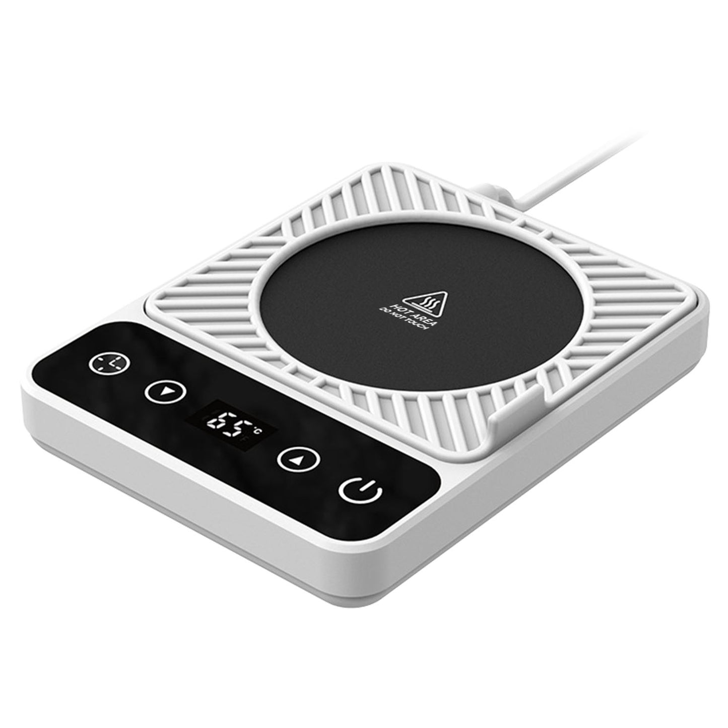 Desktop Electric Mug Warmer Auto Shut Off Timer Setting 6 Temperature Levels Cup Warmer for Milk Tea Cup Heating Plate - White -