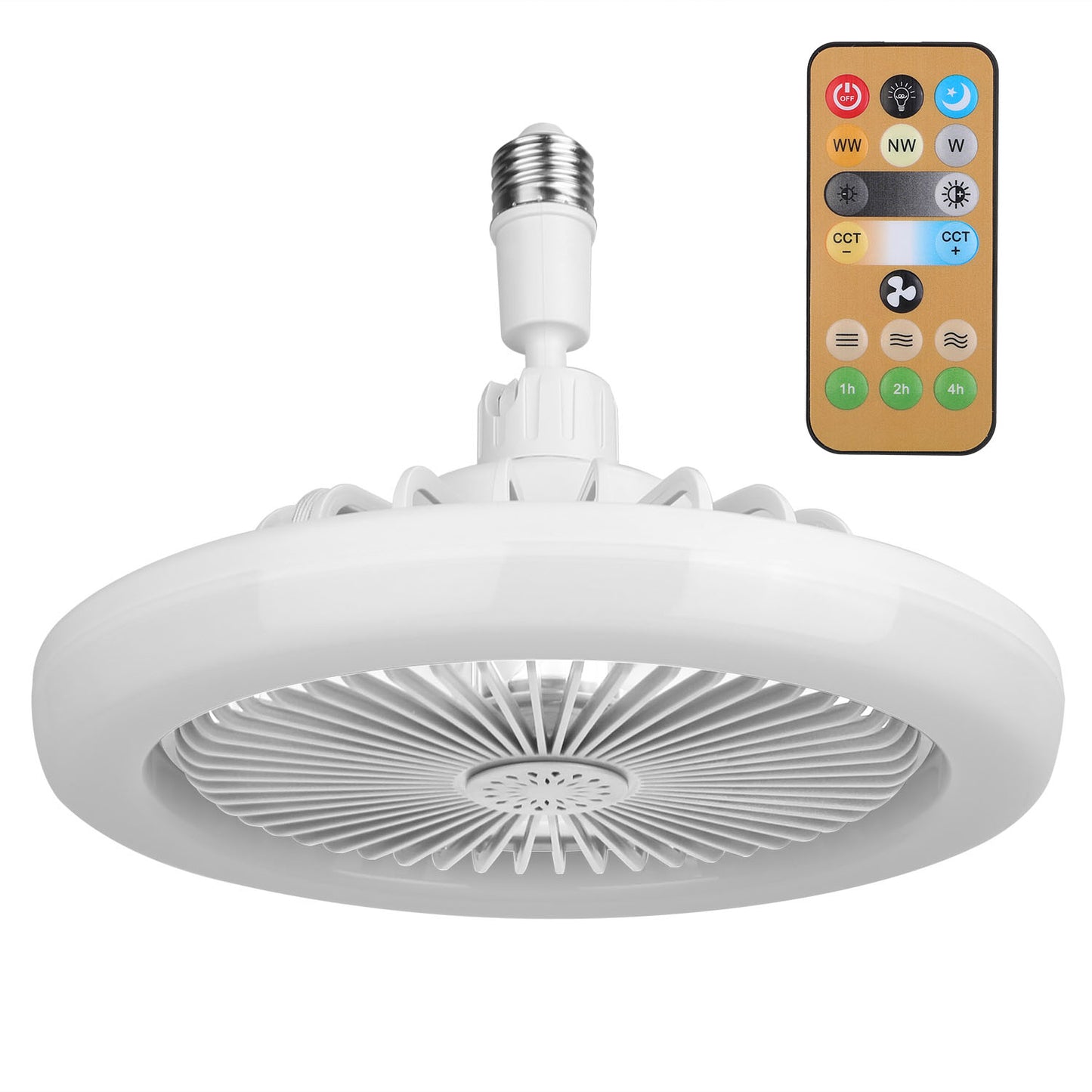 Ceiling Fan With Lights Remote Control 9.44in E27 Socket Fanlight with Dimmable Dimming Light Color Brightness 3 Fan Speed Timer Function - White -