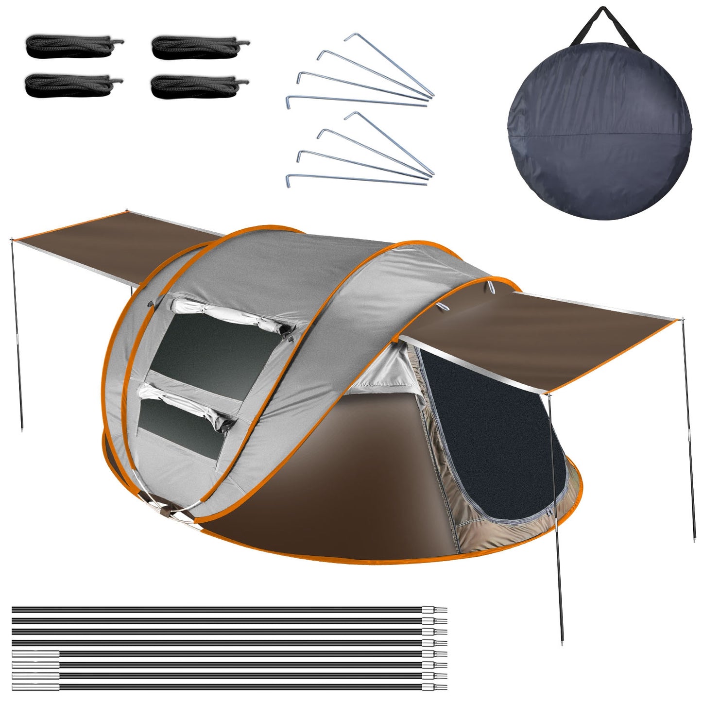 5-8 Person Pop Up Tent Automatic Setup Camping Tent Waterproof Instant Setup Tent with 4 Tent Poles 2 Mosquito Net Windows Carrying Bag for Hiking Cli - Khaki -