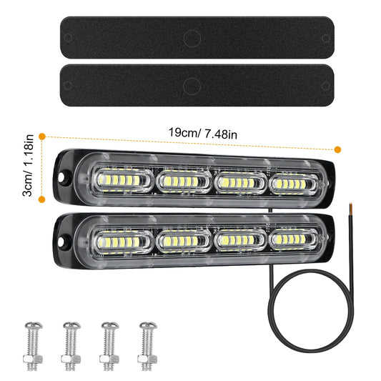 2Pcs LED White Light Bar 72W IPX4 Waterproof Work Light Pods Emergency Warning Light Bar w/ Flashing Cycling Lighting Mode for Car Motorcycle Truck - Black -