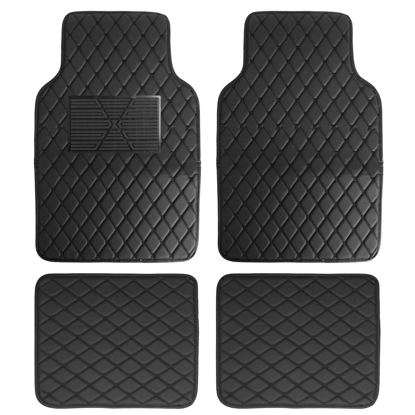 Automotive Car Floor Mats Water Auto Carpet Front Rear Liner Pads Mats Universal Fit Faux Leather - Black -