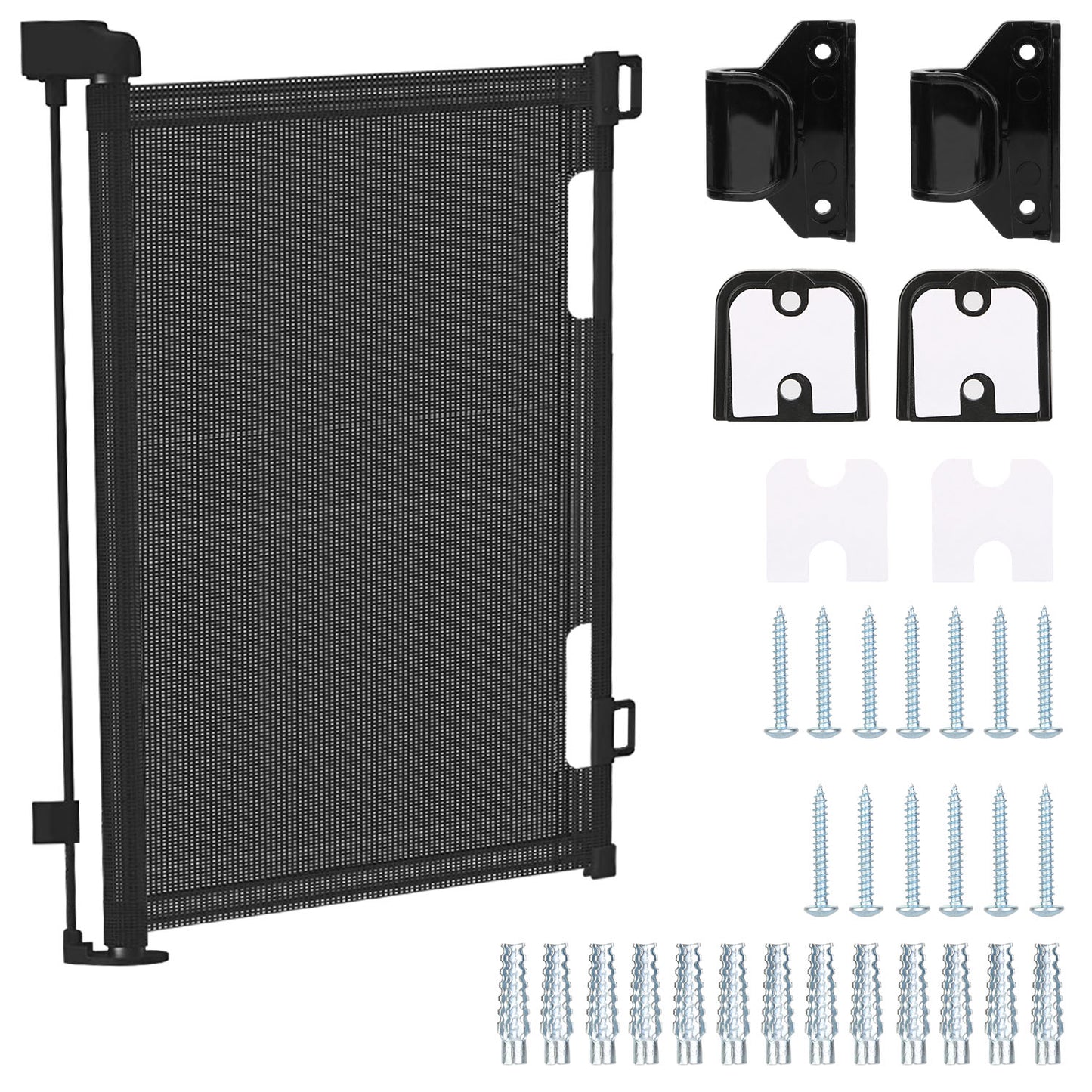 Baby Security Gate Retractable Door Extra Wide Child Safety Stairs Gate 61x34in for Doorway Hallway Indoor Outdoor - Black -