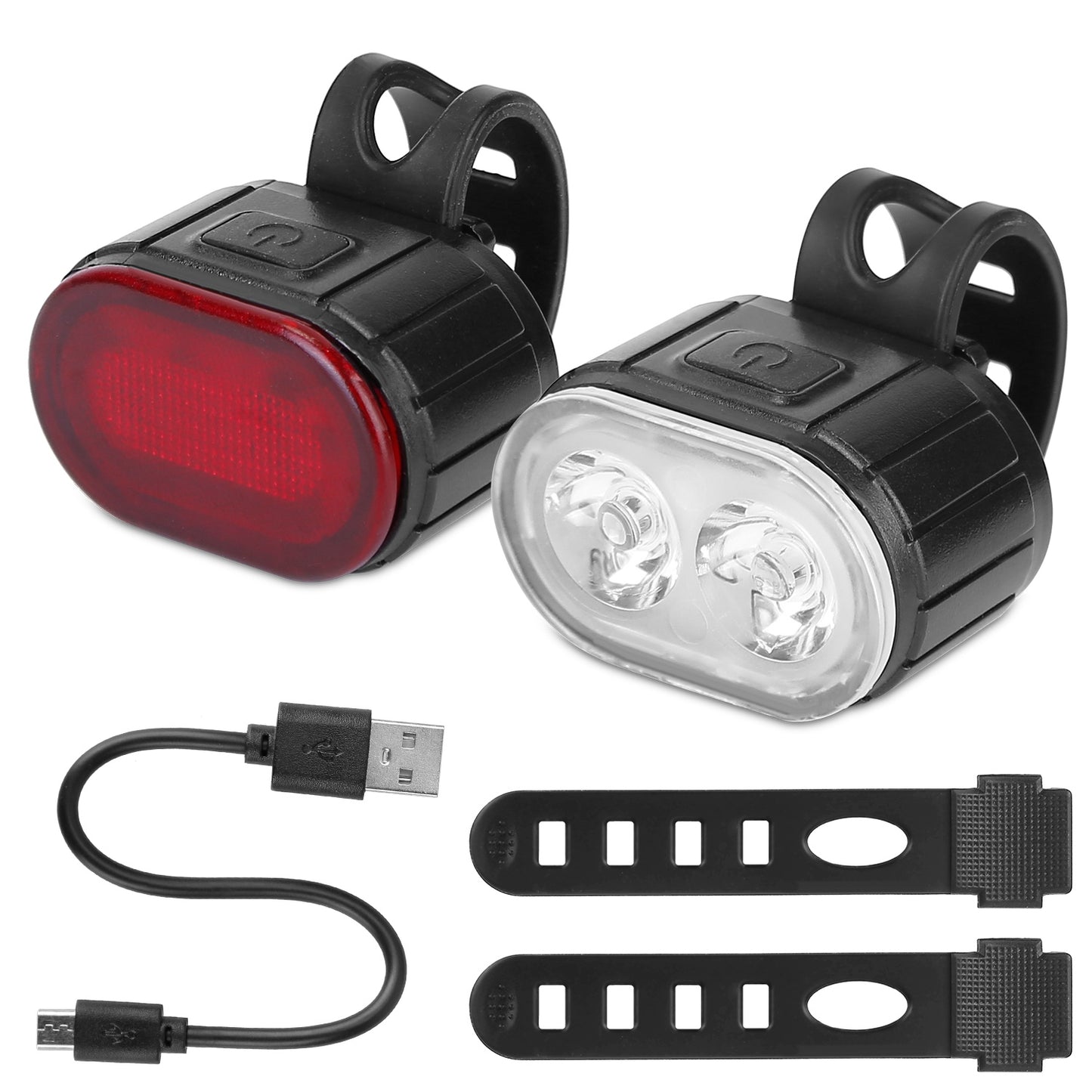 Bike Headlight Taillight Set USB Rechargeable Bicycle Safety Lamp IPX4 Waterproof Bicycle LED Front Light Taillight - Black -