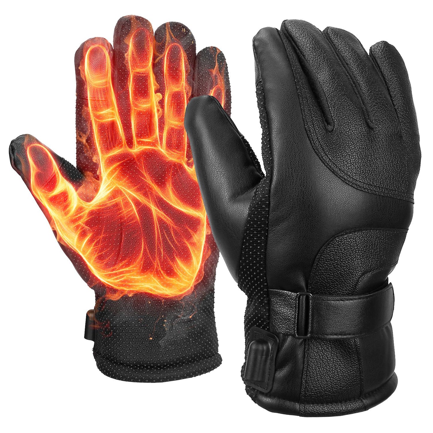 Electric Heated Gloves USB Plug Touchscreen Thermal Gloves Leather Windproof Winter Hands Warmer Unisex for Outdoor Motorcycle Cycling Skiing - Black -