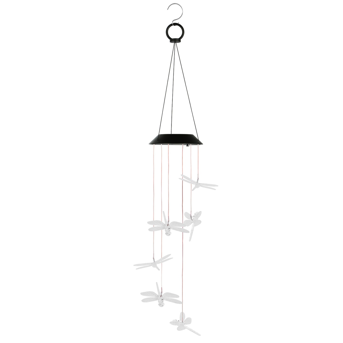 Solar Powered Dragonfly Lights Wind Chimes LED Color Changing Hanging Wind Lamp Waterproof Decorative Night Lamp For Lawn Yard Balcony Porch - Black -