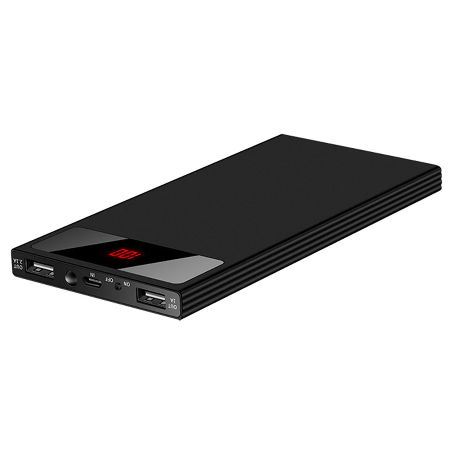 20K mAh Power Bank - Ultra-thin, Dual USB Ports, Flashlight, Battery Display - Black -