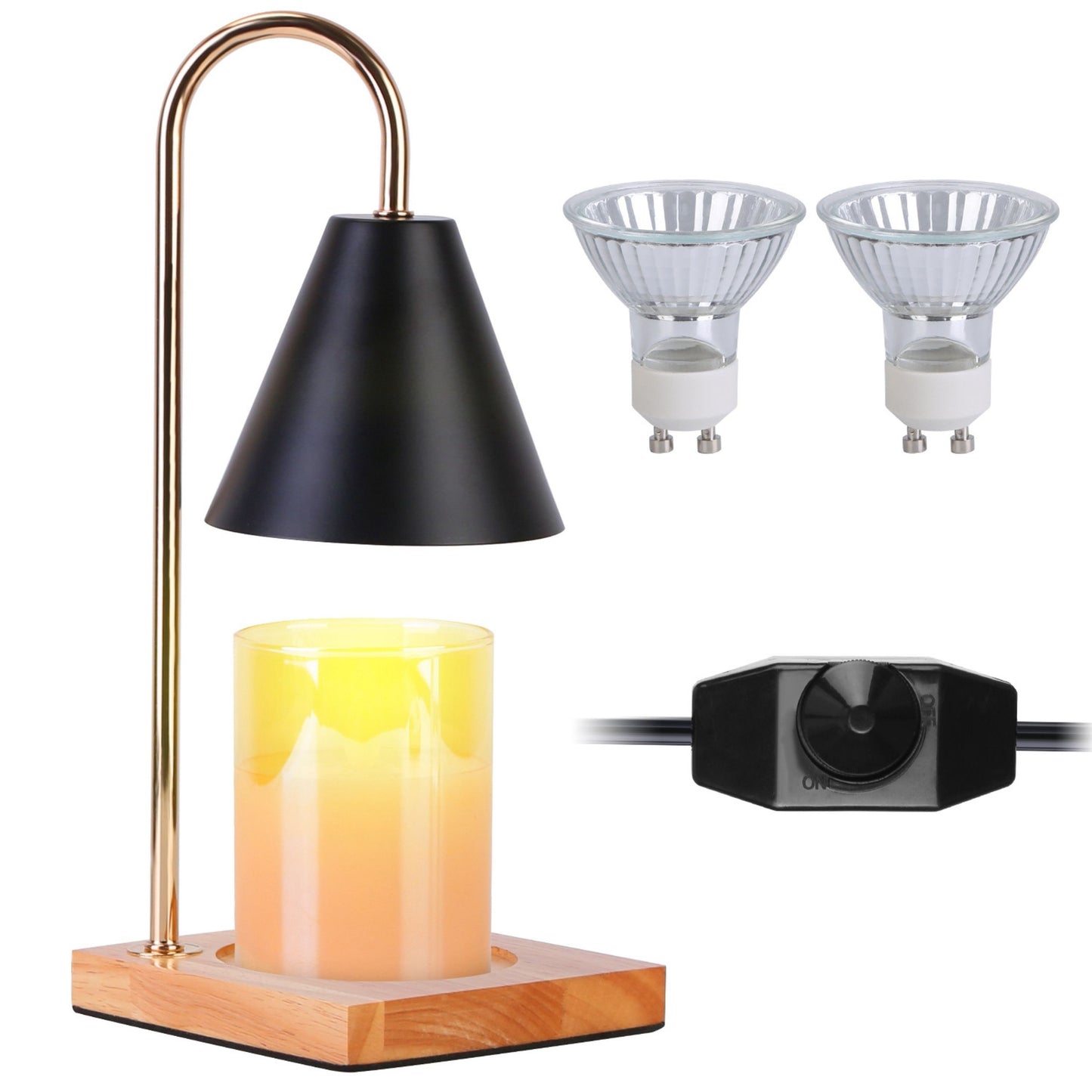 Dimmable Electric Wax Melt Warmer Lamp - Decorative Metal Lantern with 2 GU10 Bulbs - Fragrance Candle Melt Light (150 characters) - Black -