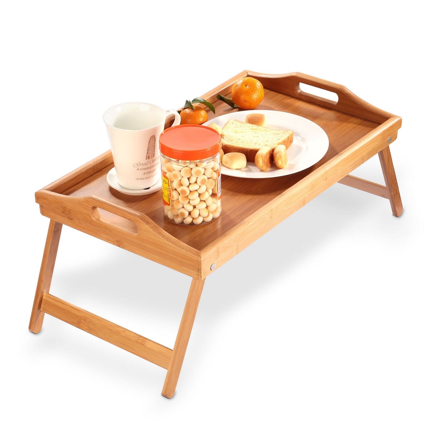 Bamboo Folding Bed Tray Table with Handles - Serving, Snack, Breakfast Tray - Portable and Versatile - Wood -