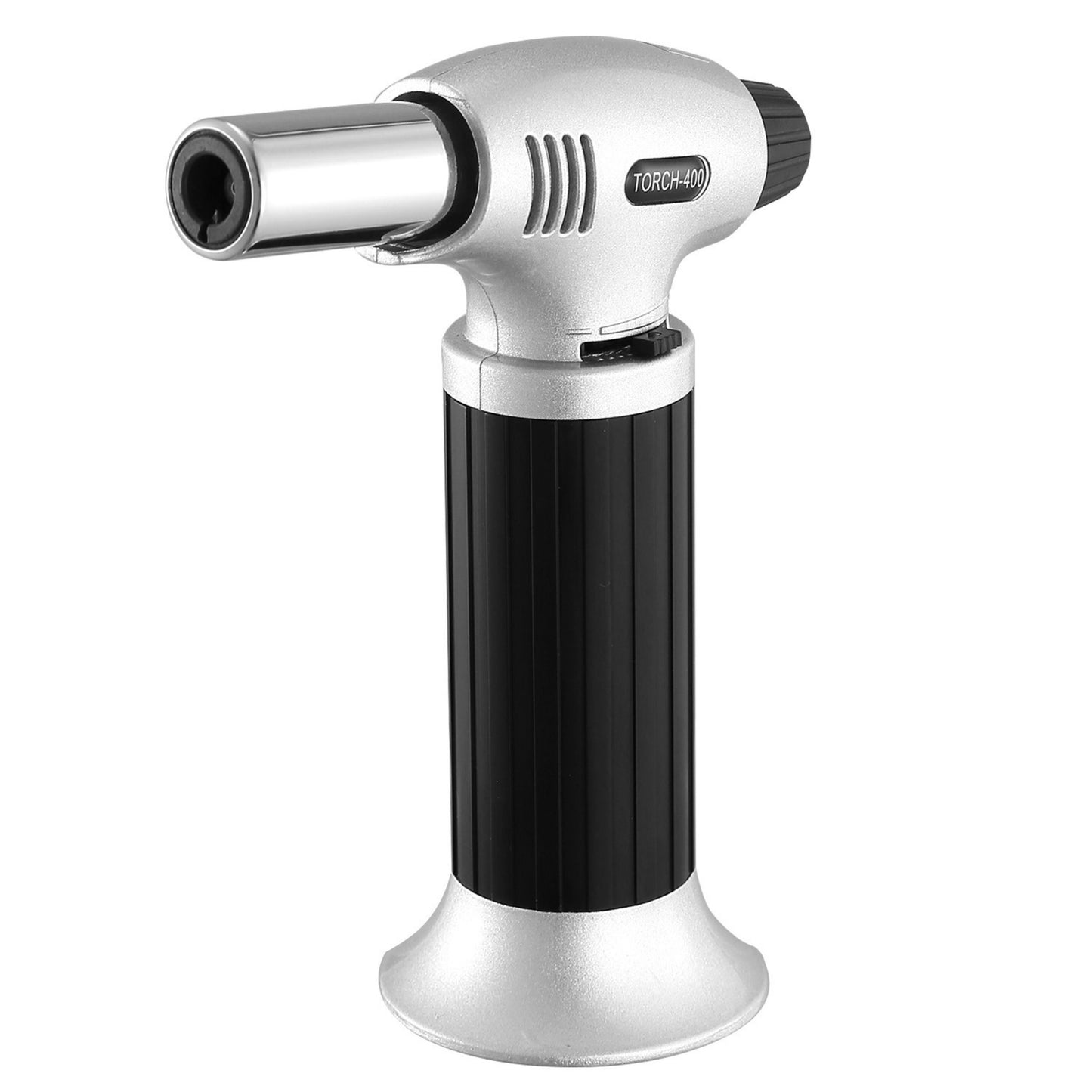 Butane Torch: Refillable, Adjustable Flame with Safety Lock for Kitchen Cooking, Baking, BBQ, Creme Brulee. Ideal for Heat Shrinking. - Black -