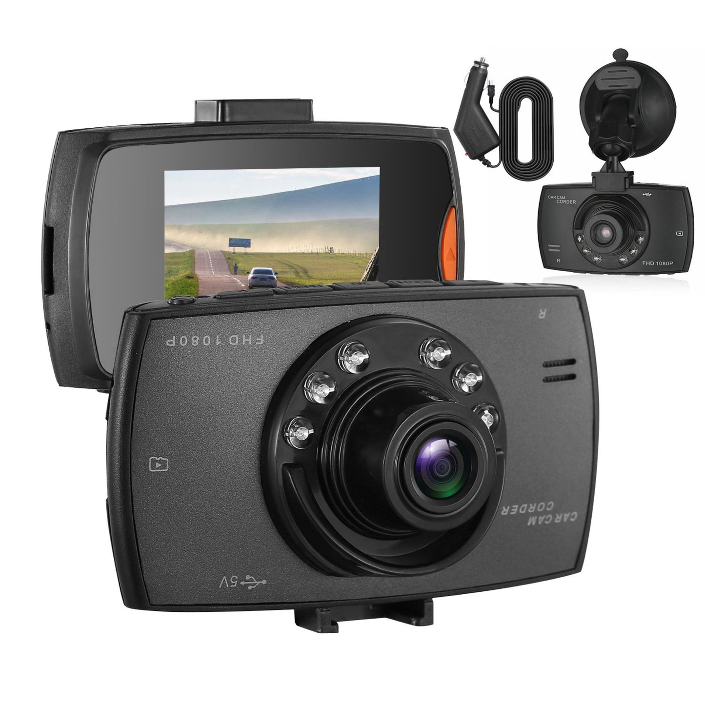 1080P Car DVR Dash Cam 90° Loop Rec. Night Vision - Black -