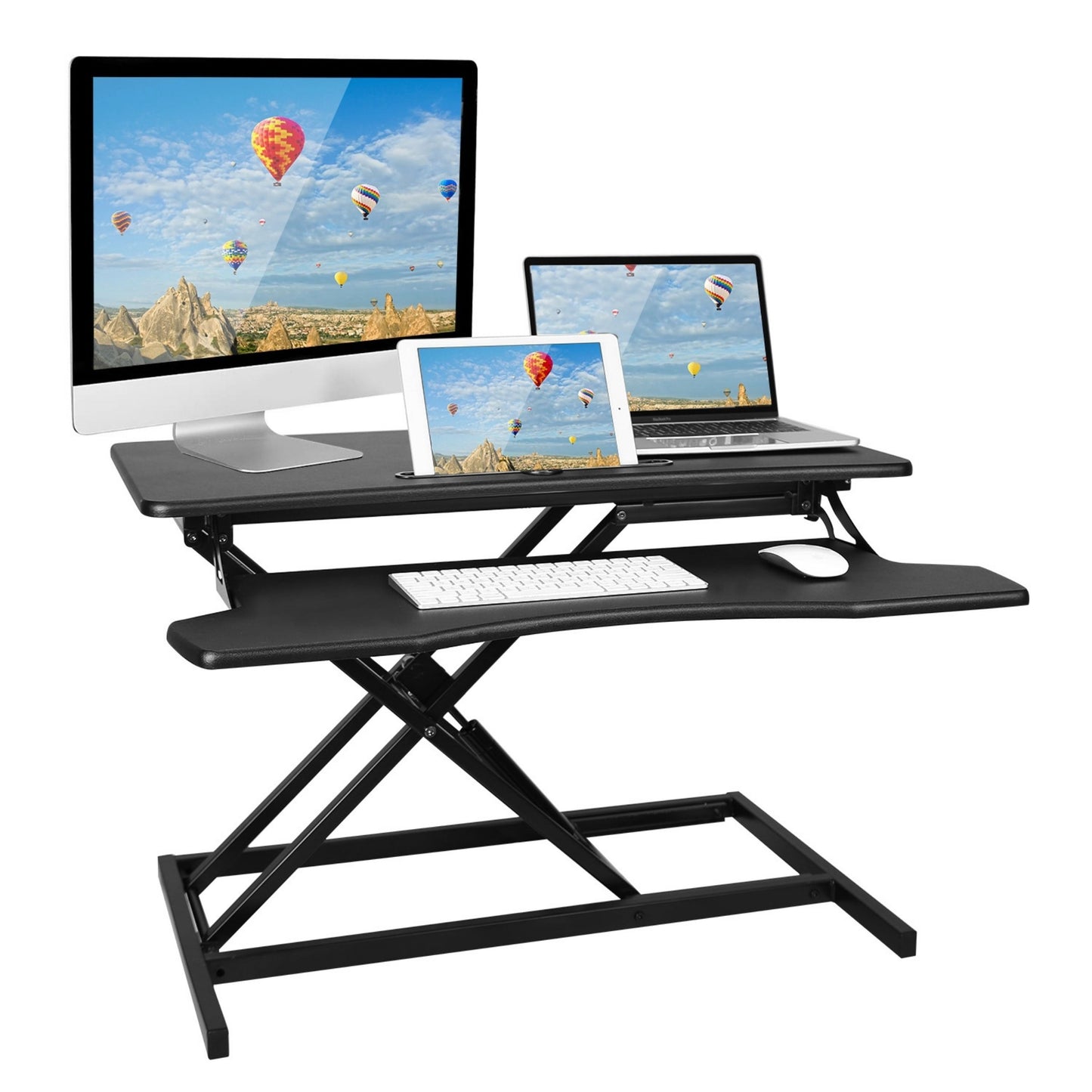 Adjustable Dual Monitor Laptop Desk Riser: Height Convertible Standing Workstation - Sit or Stand for Optimal Ergonomics - Black -