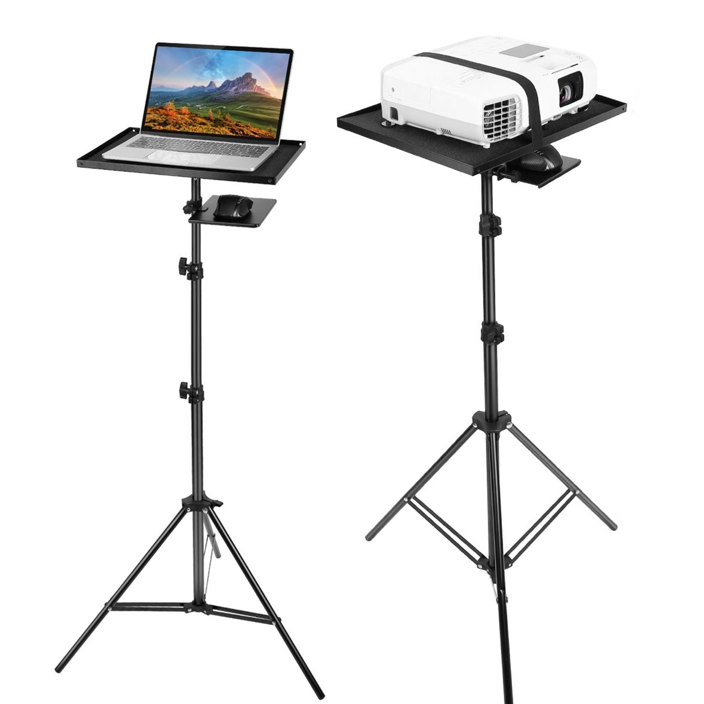 Adjustable Laptop Projector Tripod Stand - Portable Notebook Floor Stand with Adjustable Height - Ideal for Presentation Studio and DJ Equipment - Easy Mount Elevator. - Black -