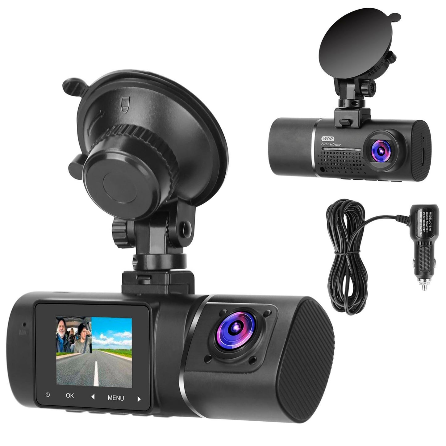 1080P Dual Lens Car DVR Dash Cam with G-Sensor, Motion Detection, Night Vision - Front & Inside Camera, Driving Recorder - Black -