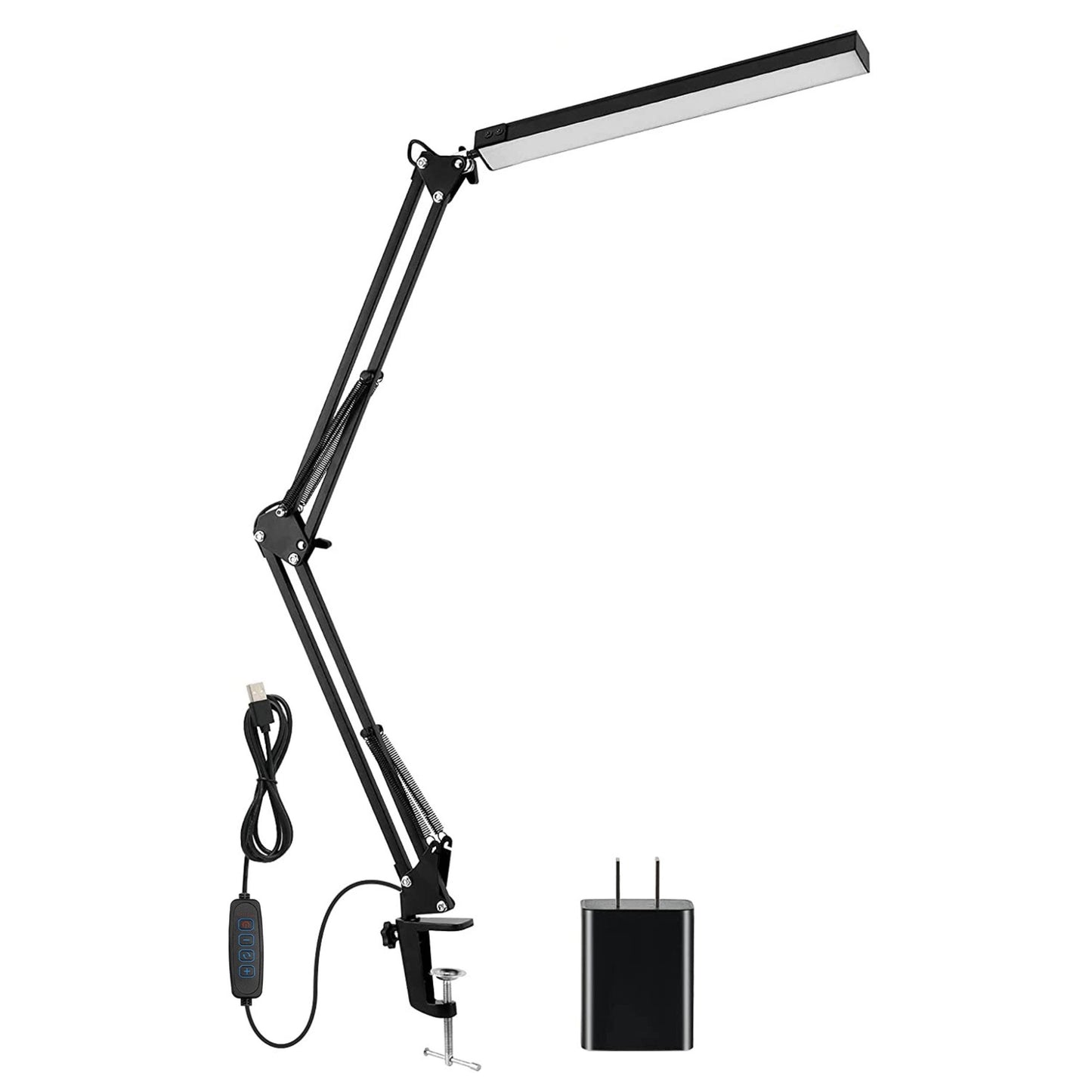 Adjustable LED Desk Lamp with Clamp - 3 Modes, 10 Brightness Levels, 360° Rotation - Ideal for Home Office (150 characters) - Black -