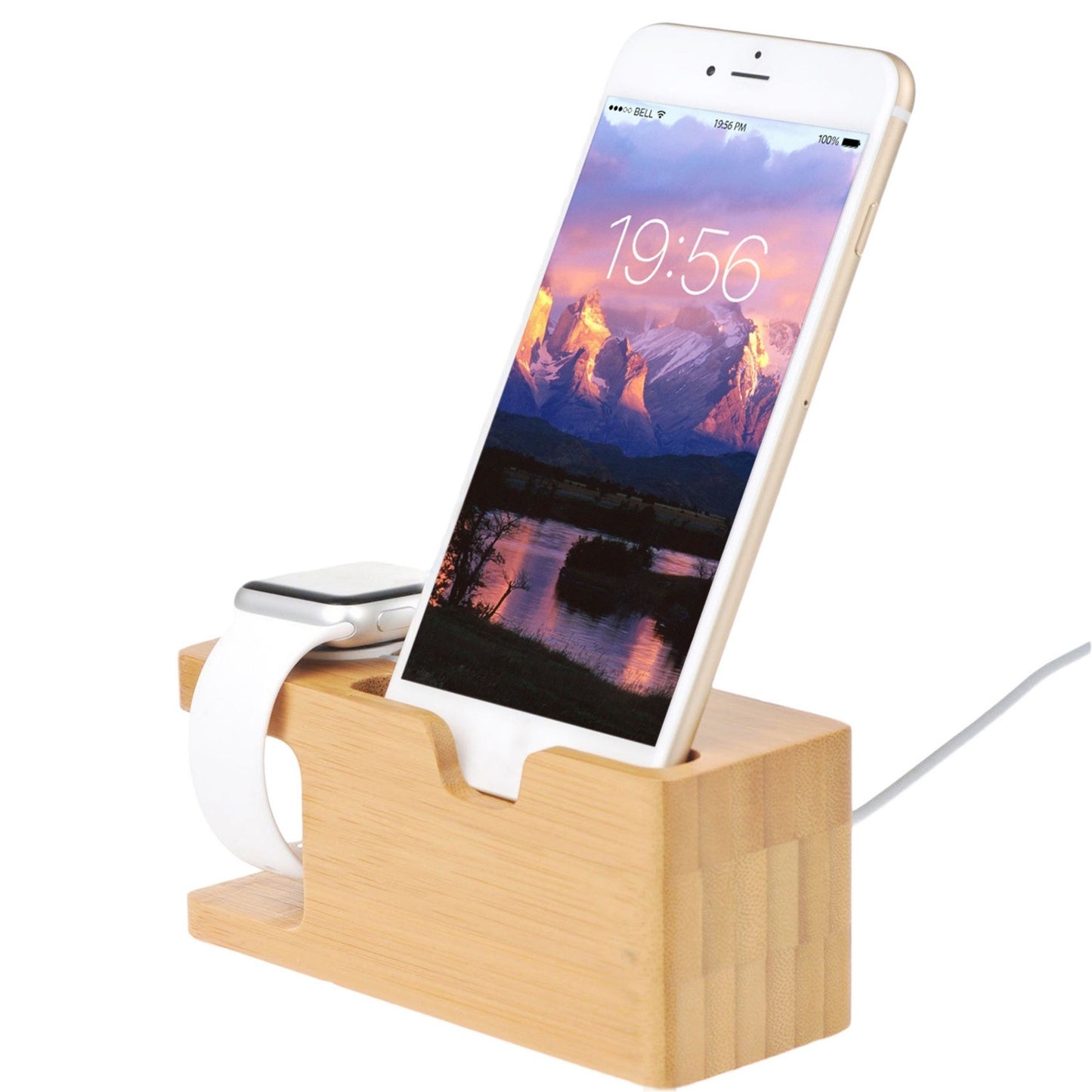 Bamboo Wood Charging Stand for Apple Watch 42mm 38mm Universal Phone Holder Dock Station iPhone X XS Max XR Galaxy S10/S9+ Google Nexus 6 - Wood -