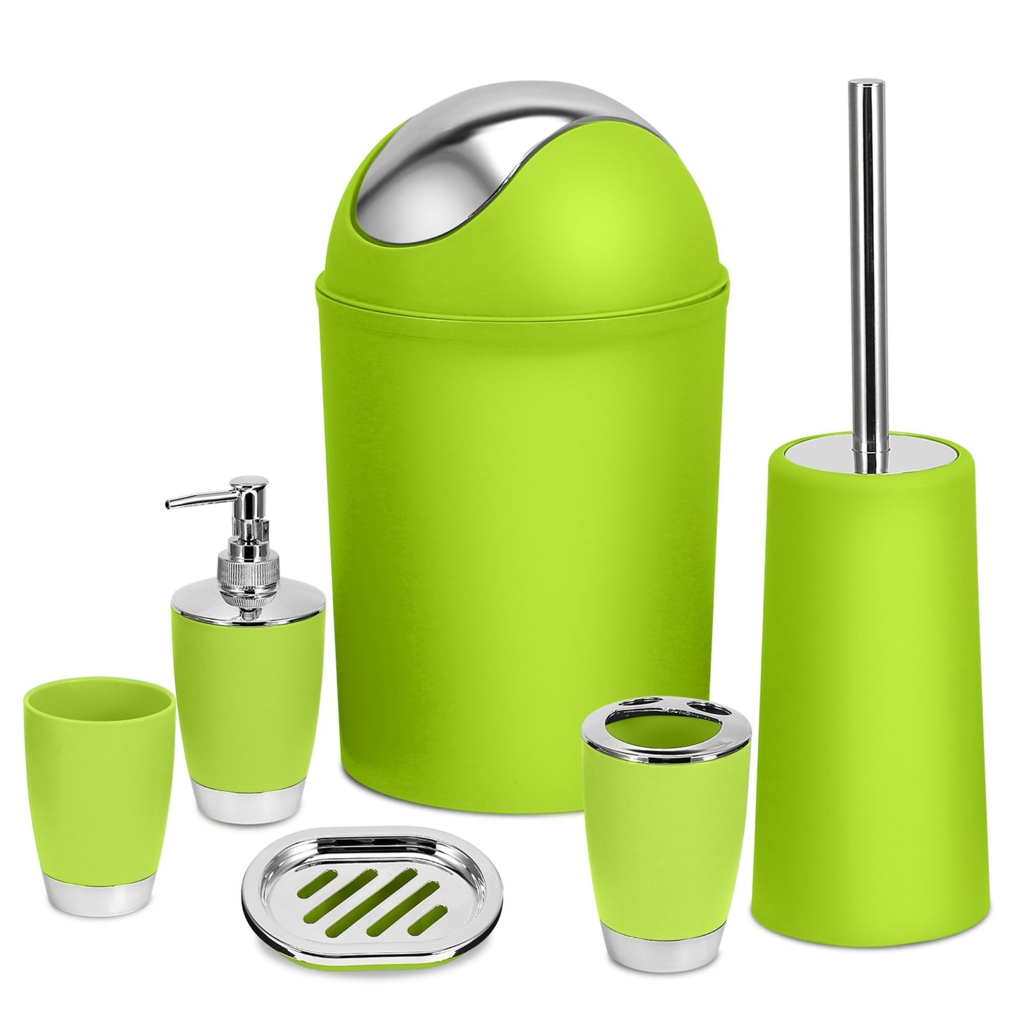 Bathroom Accessories Set 6 Pcs Bathroom Set Ensemble Complete Soap Dispenser Toothbrush Holder Tumbler Soap Dish Toilet Cleaning Brush Trash Can - Green -