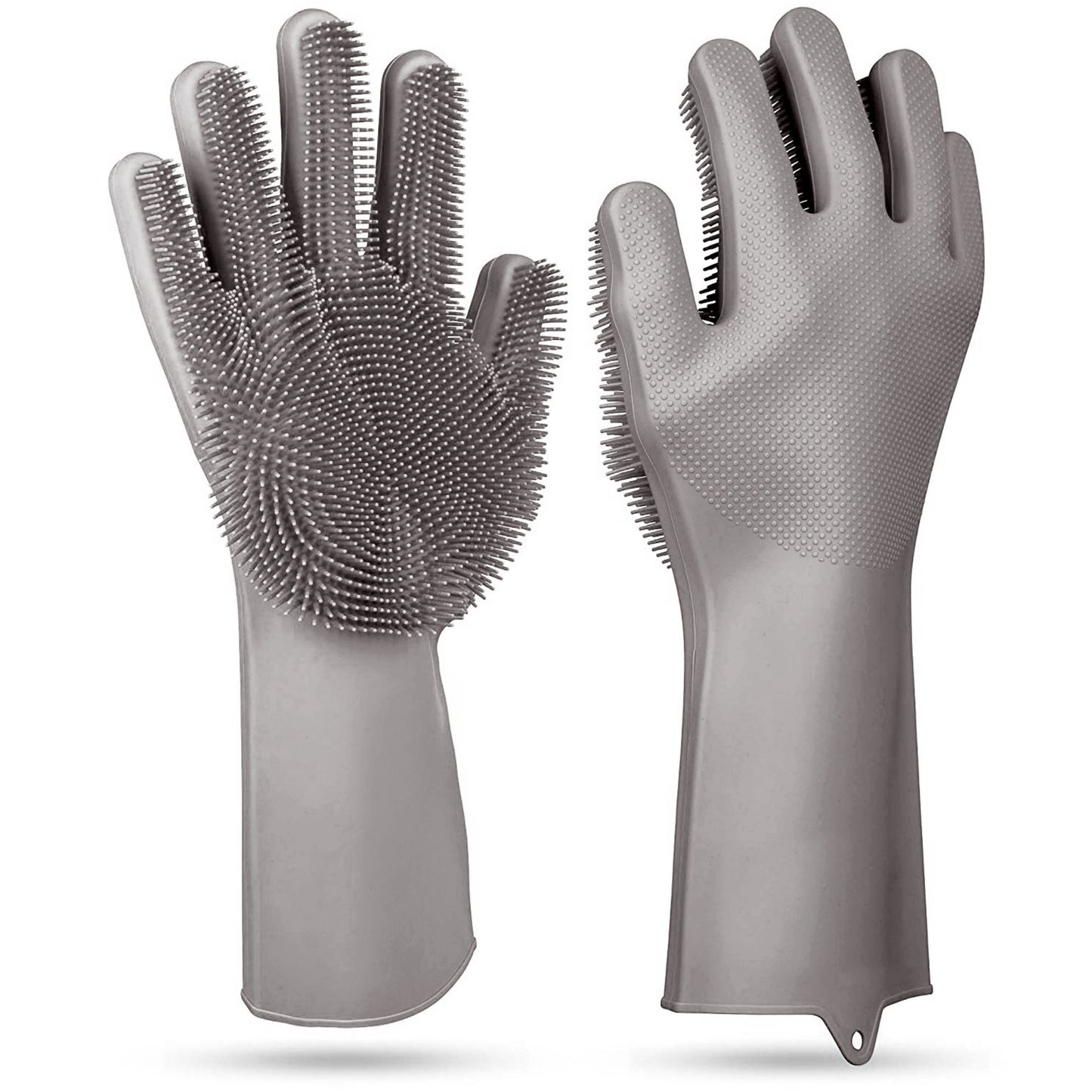 1 Pair Silicone Dishwashing Gloves | Cleaning Sponge Scrubber | Heat Resistant | Pet Safe | Wash Gloves - Gray -