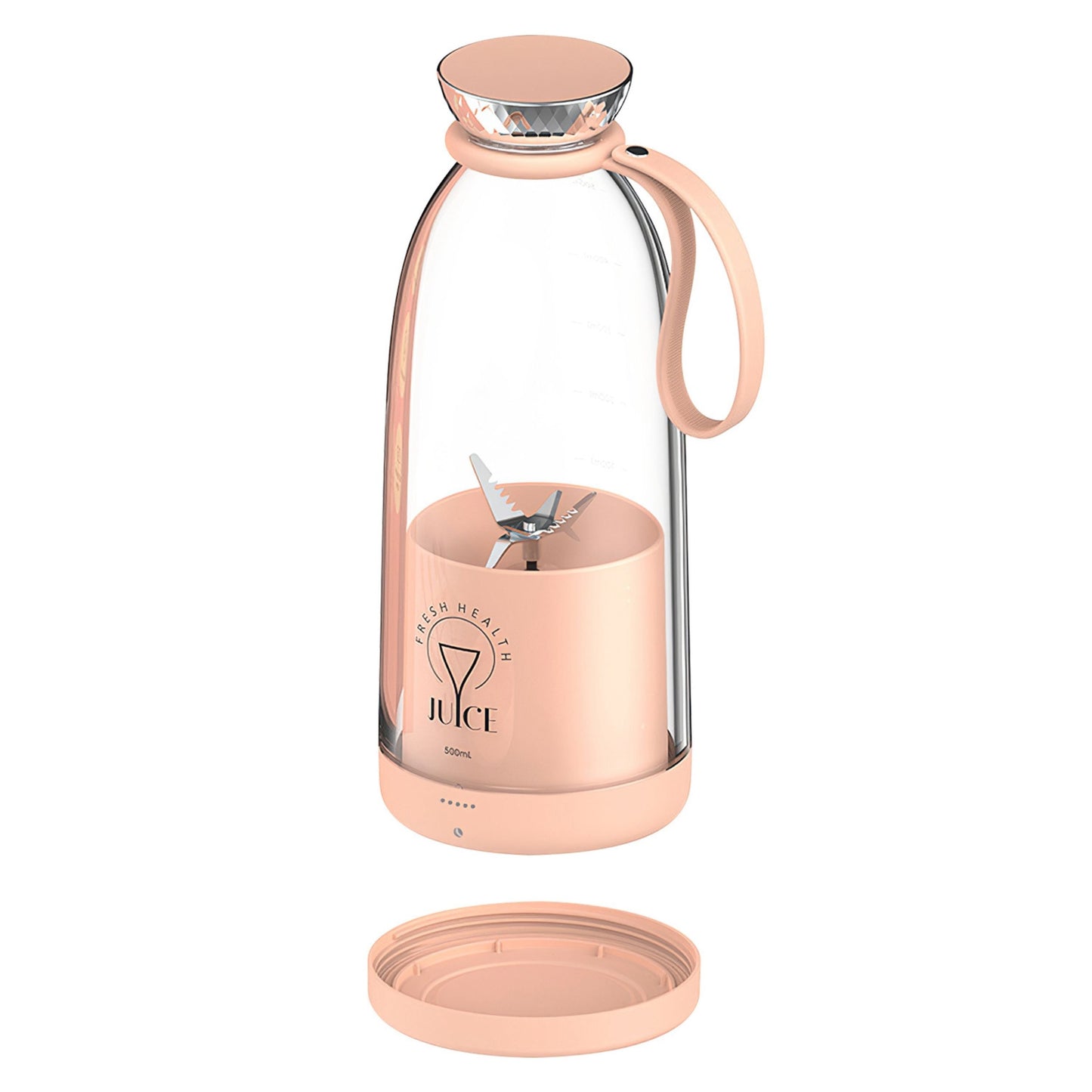 Portable Fruit Blender - 2-in-1 Rechargeable Juice Cup, 16.9OZ, 6 Blades - Pink -
