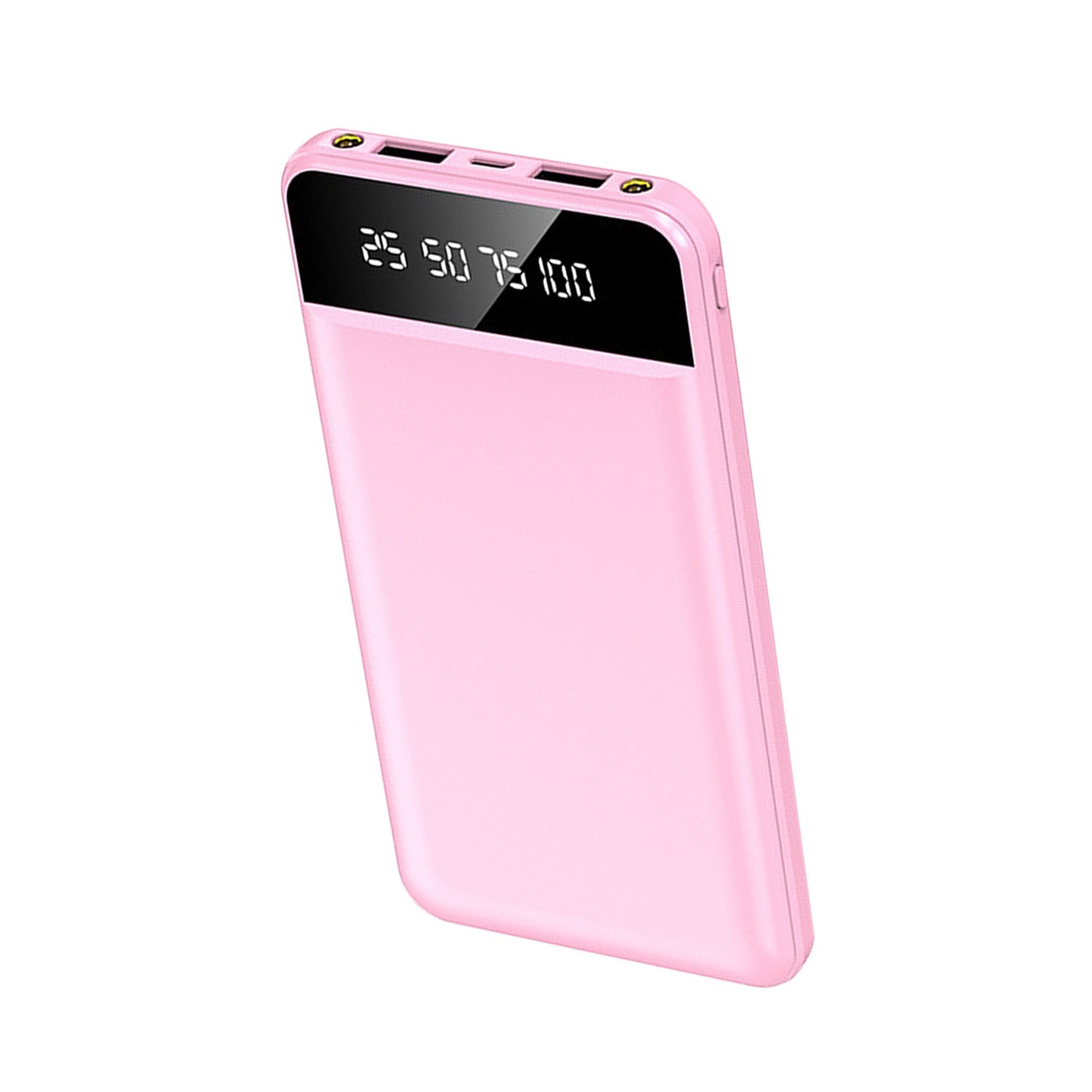 10K mAh Slim Power Bank with 2 USB Ports & LED Flashlight - Pink -